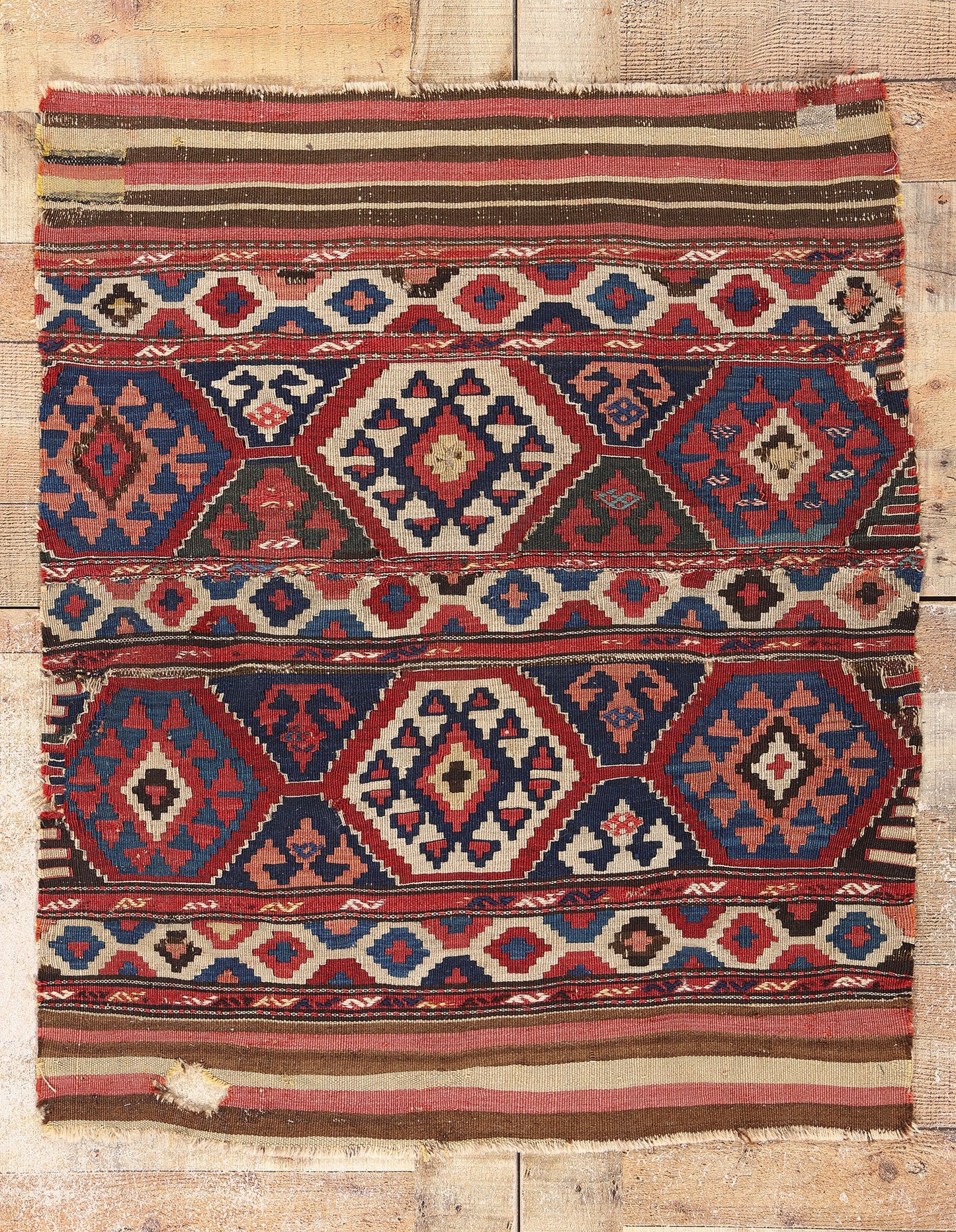 3 x 3 Antique-Worn Caucasian Shirvan Kilim Rug 78997