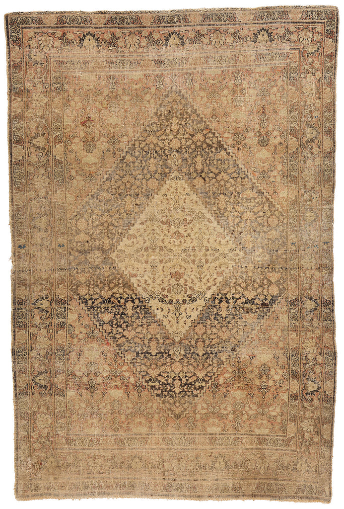 4 x 6 Antique-Worn Persian Mahi Tabriz Rug 78987