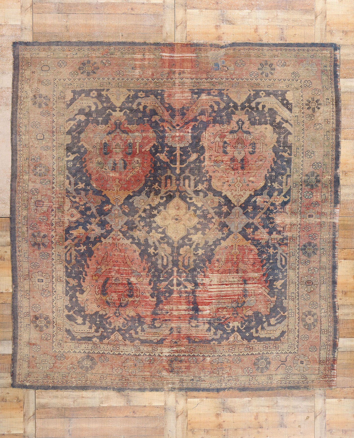 9 x 10 Antique Turkish Oushak Rug 78744
