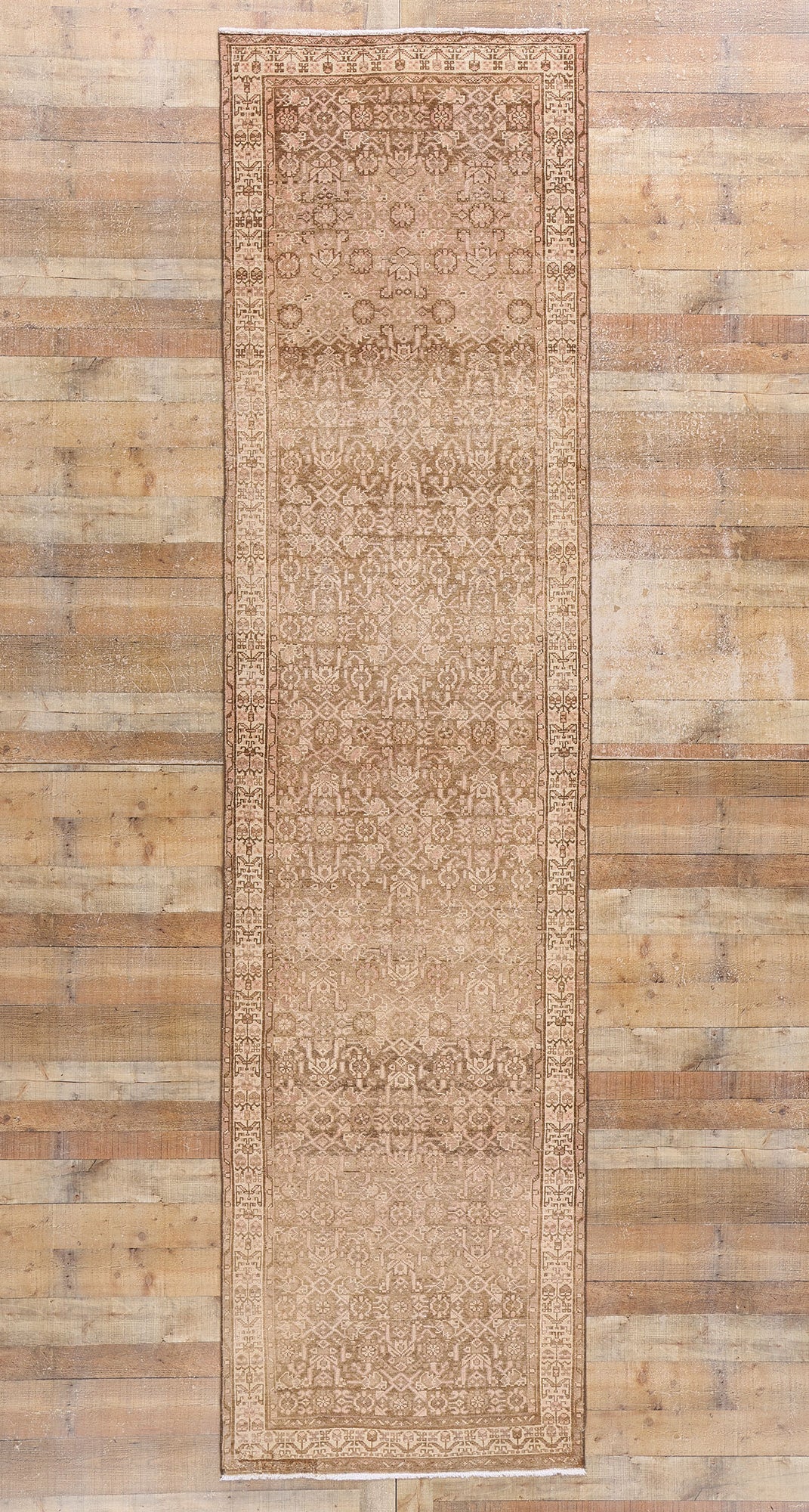 3 x 13 Antique Earth-Tone Persian Malayer Rug 61348