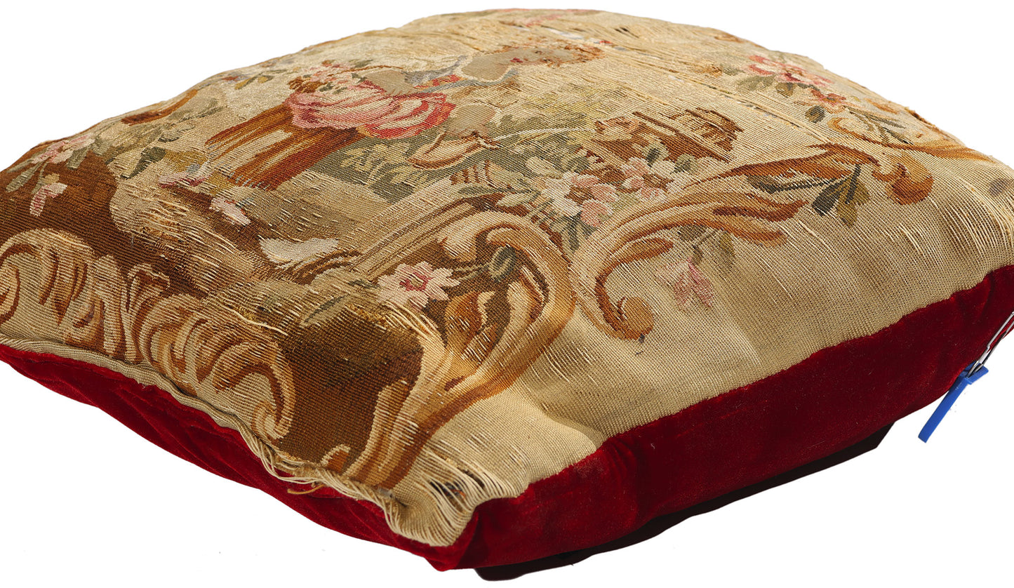1 x 1 Antique French Aubusson Tapestry Cushion 79198