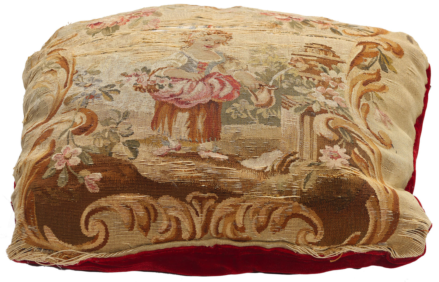 1 x 1 Antique French Aubusson Tapestry Cushion 79198