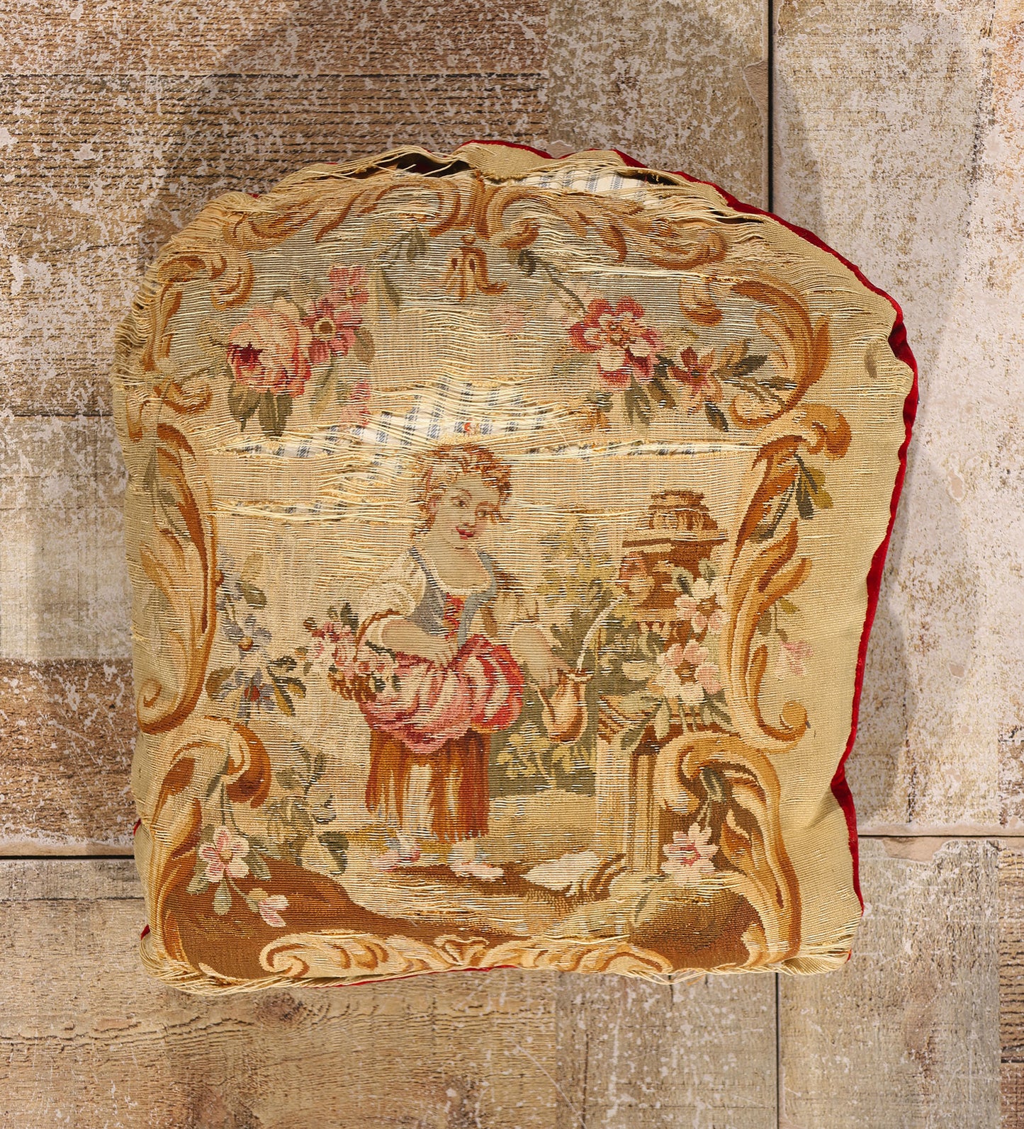 1 x 1 Antique French Aubusson Tapestry Cushion 79198