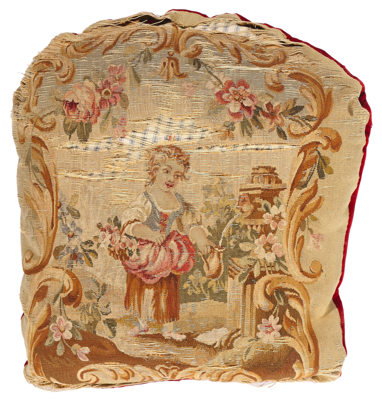 1 x 1 Antique French Aubusson Tapestry Cushion 79198