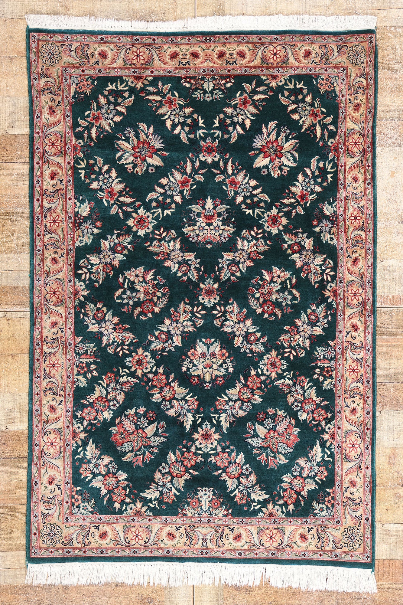 4 x 6 Vintage Pakistani Aubusson Garden Trellis Rug 79120