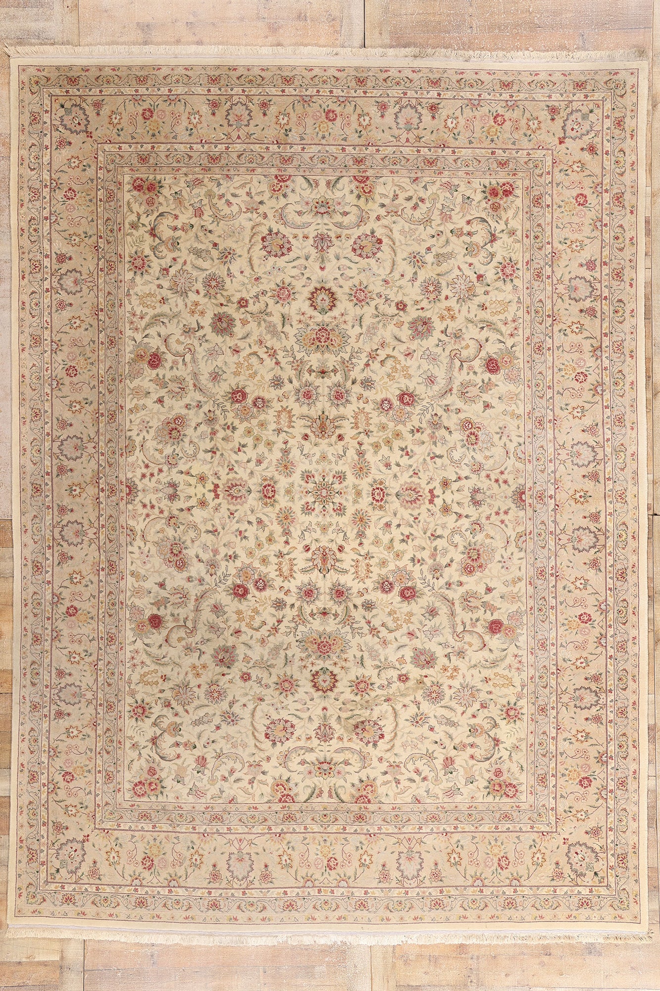 9 x 12 Vintage Ivory Chinese Tabriz Rug 79246