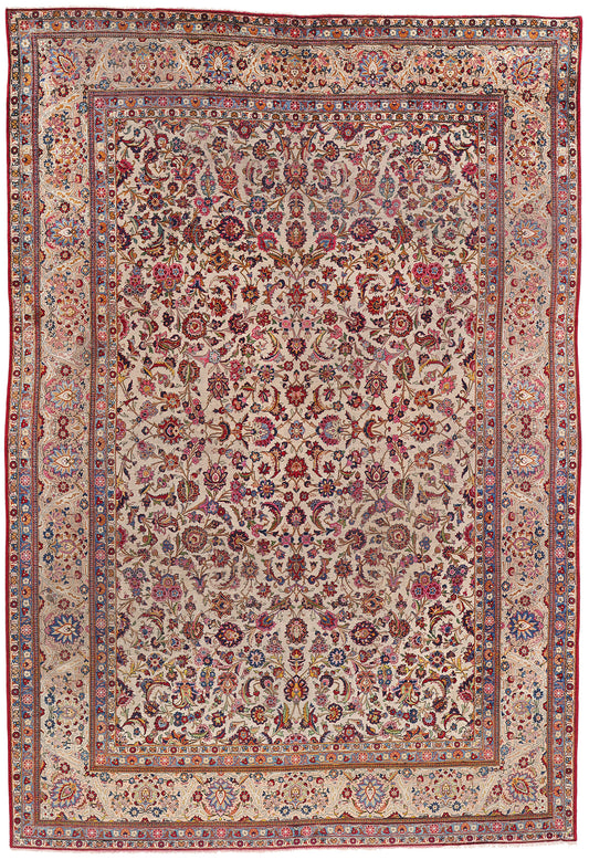 7 x 10 Antique Ivory Persian Silk Kashan Rug 61318