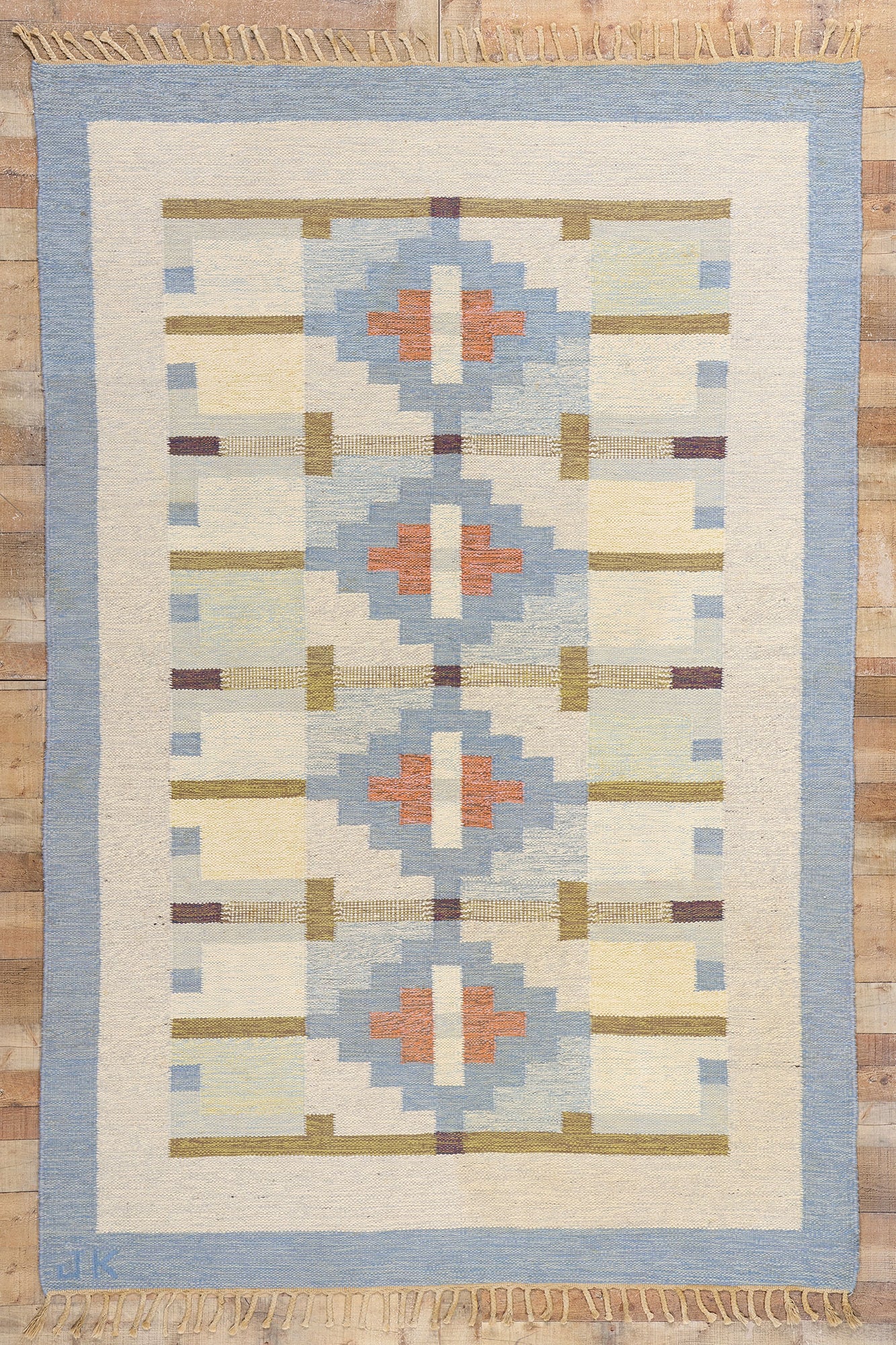 7 x 10 Karin Jonsson Vintage Swedish Rollakan Rug 79025