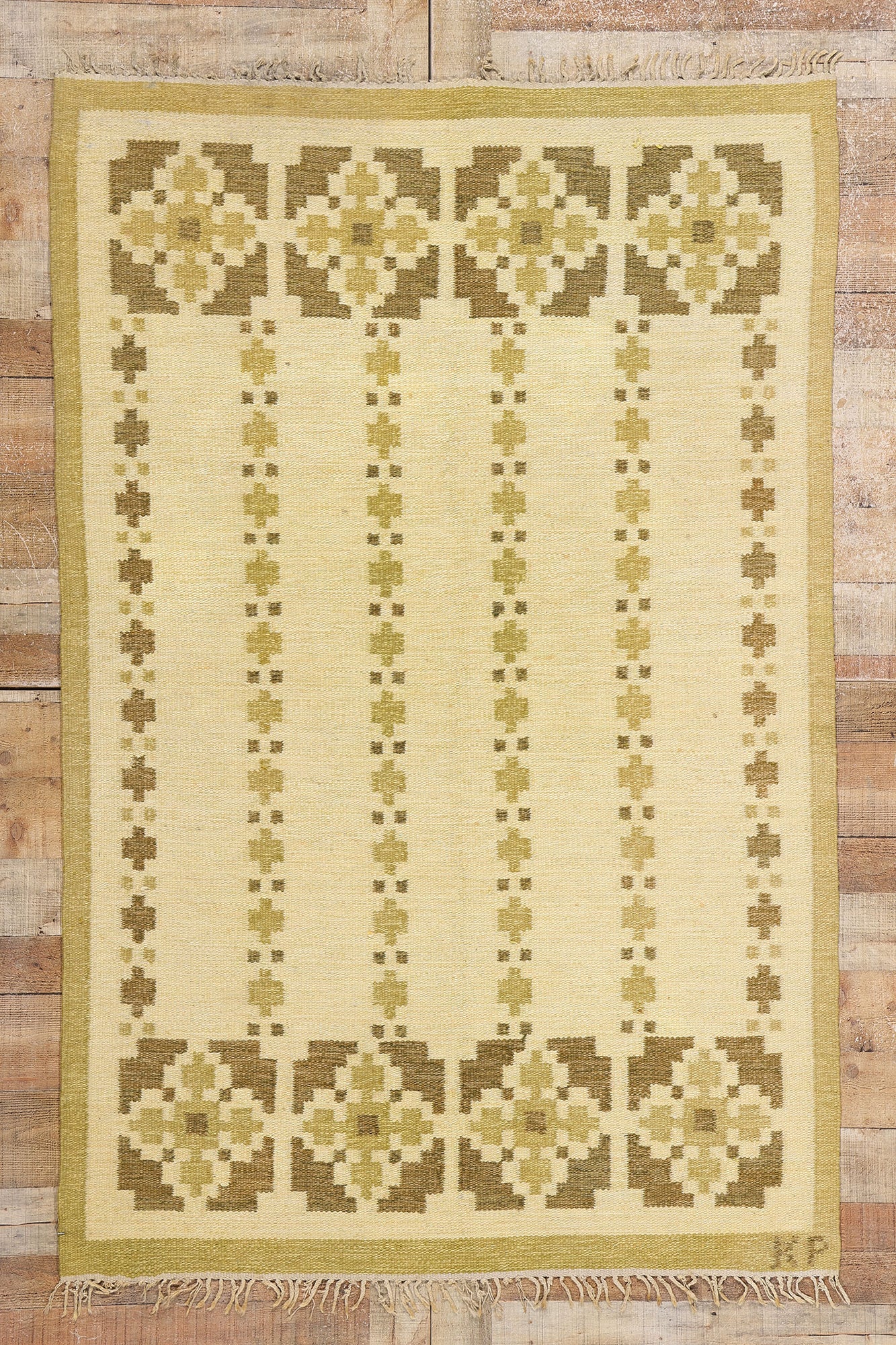 4 x 7 Kerstin Persson Vintage Swedish Rollakan Rug 79049