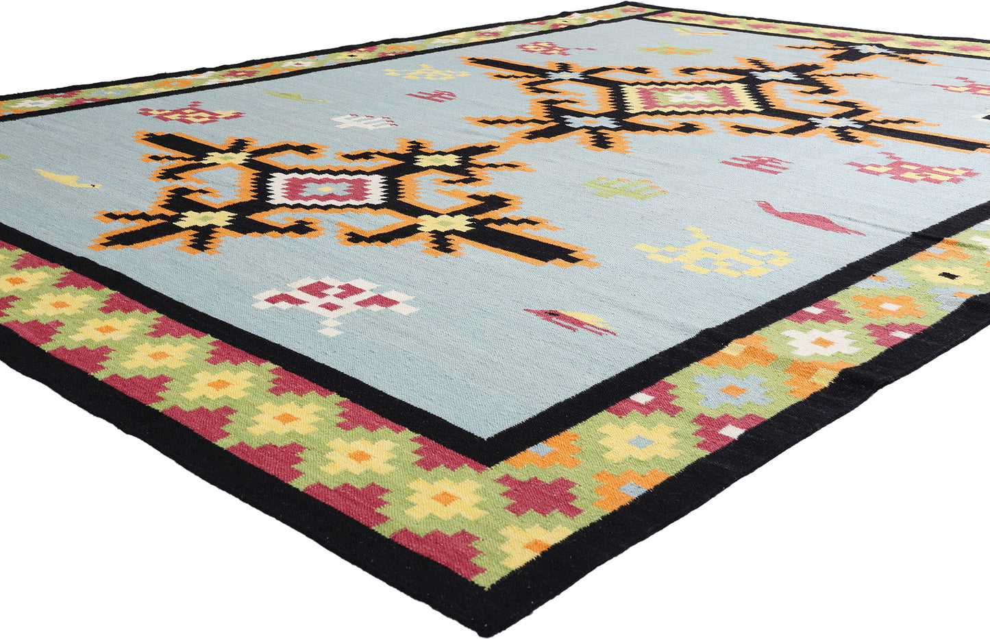 9 x 12 Light Blue Indian Kilim Rug 31349