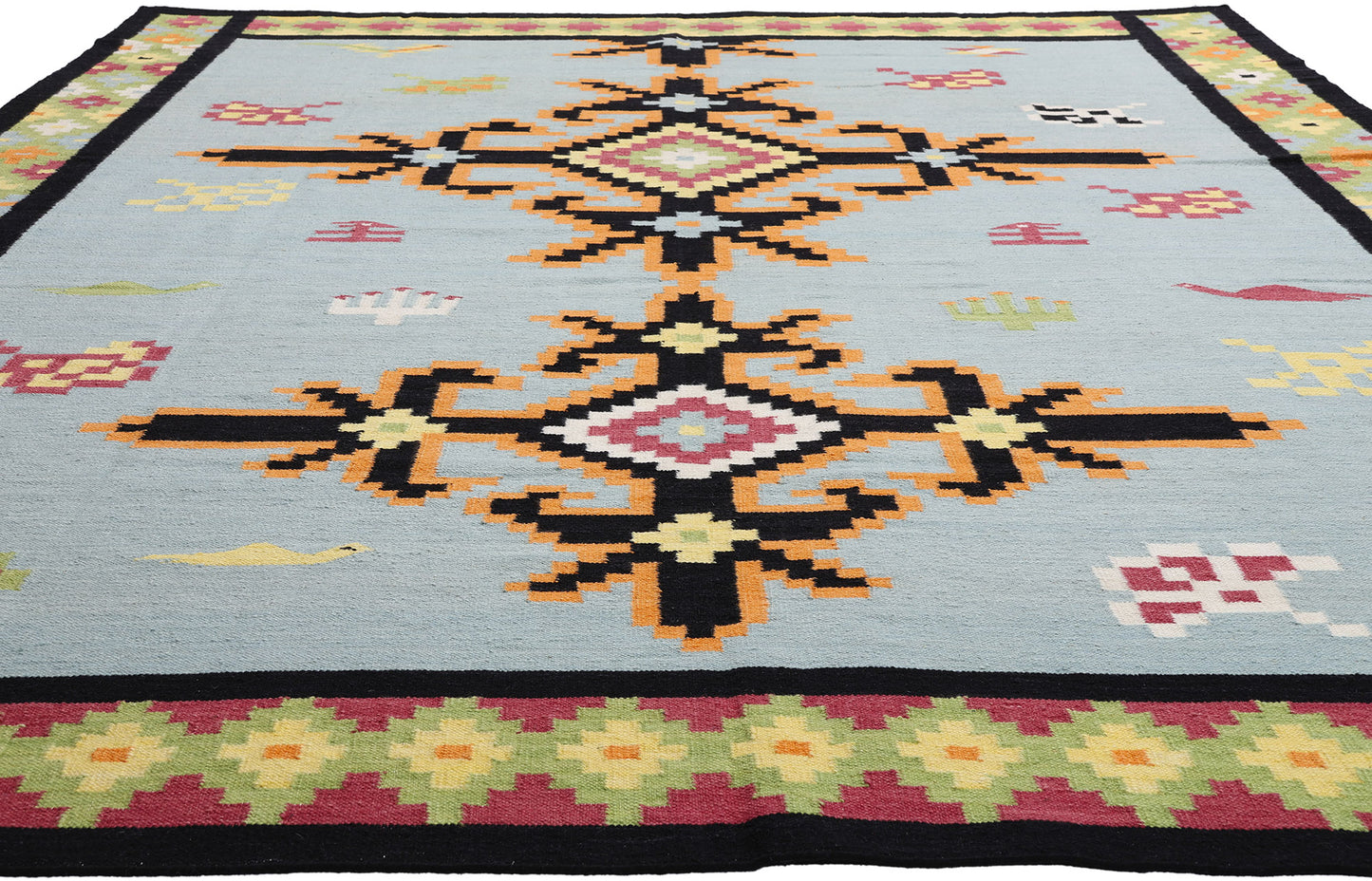 9 x 12 Light Blue Indian Kilim Rug 31349