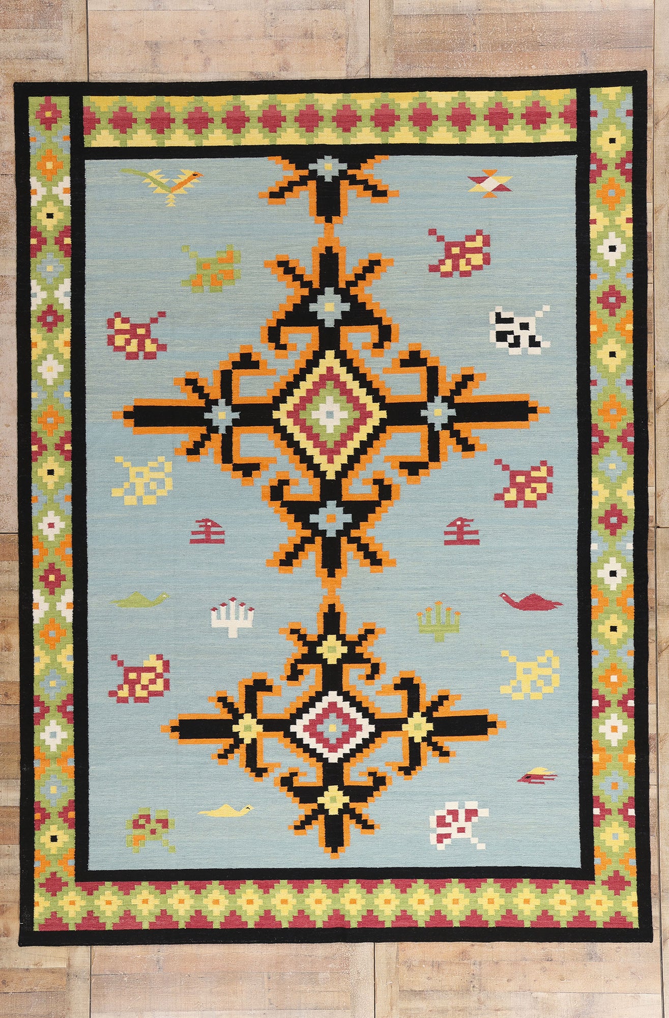 9 x 12 Light Blue Indian Kilim Rug 31349