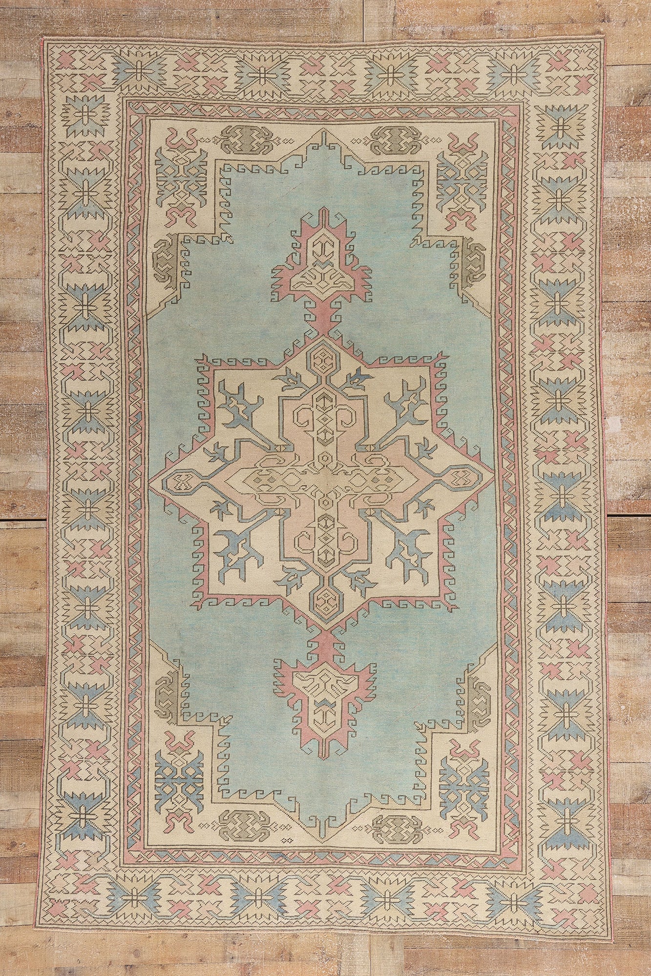 6 x 9 Vintage Pastel Turkish Oushak Rug 53992