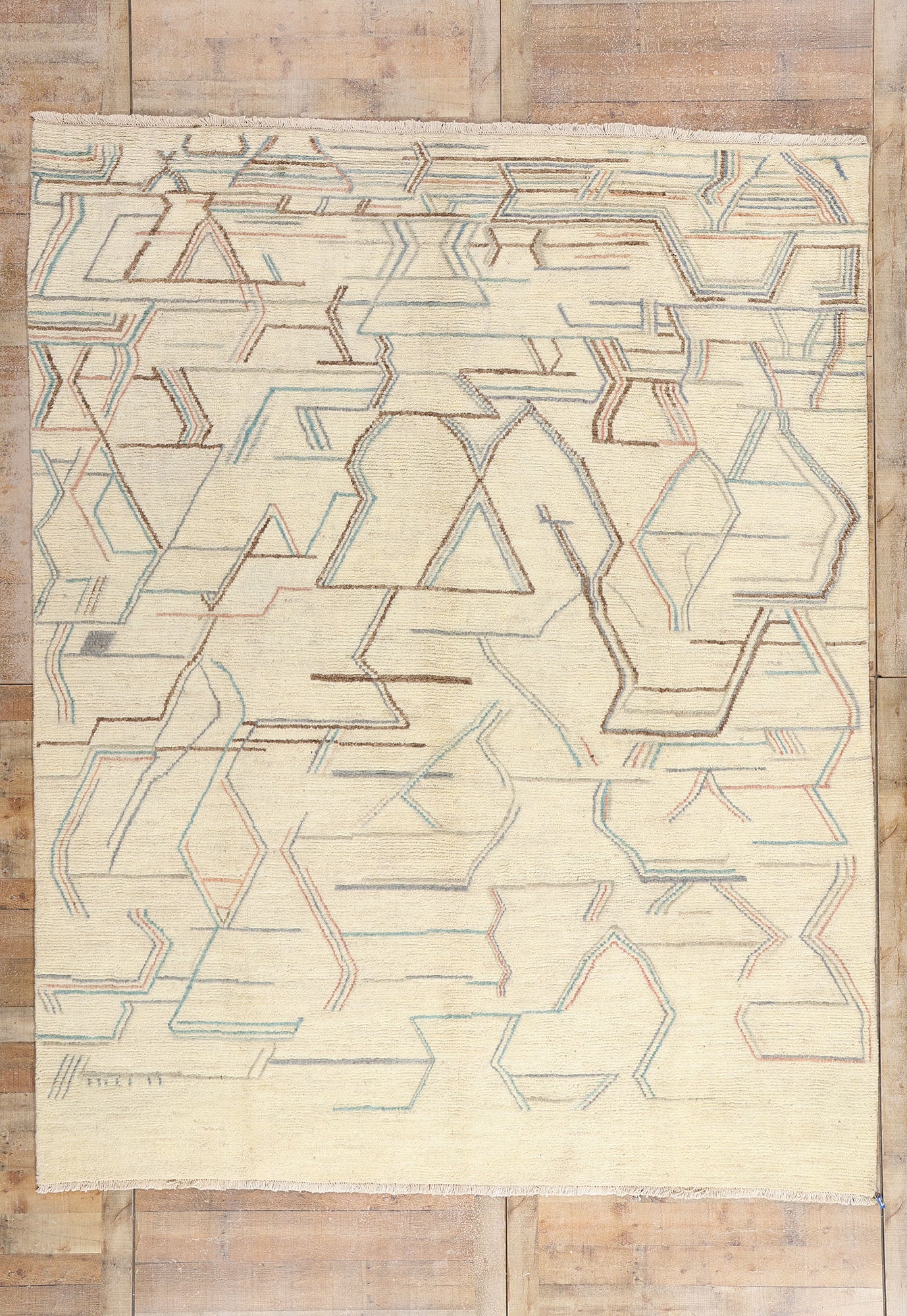 9 x 11 Ivory Modern Bauhaus Moroccan Rug 80287