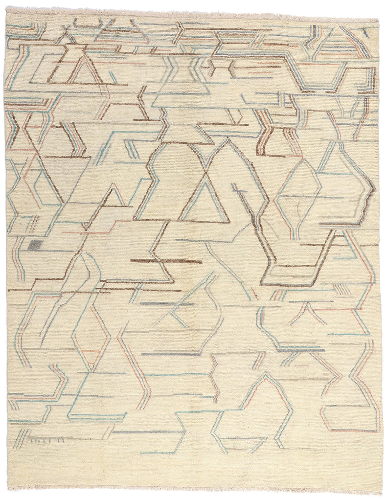 9 x 11 Ivory Modern Bauhaus Moroccan Rug 80287