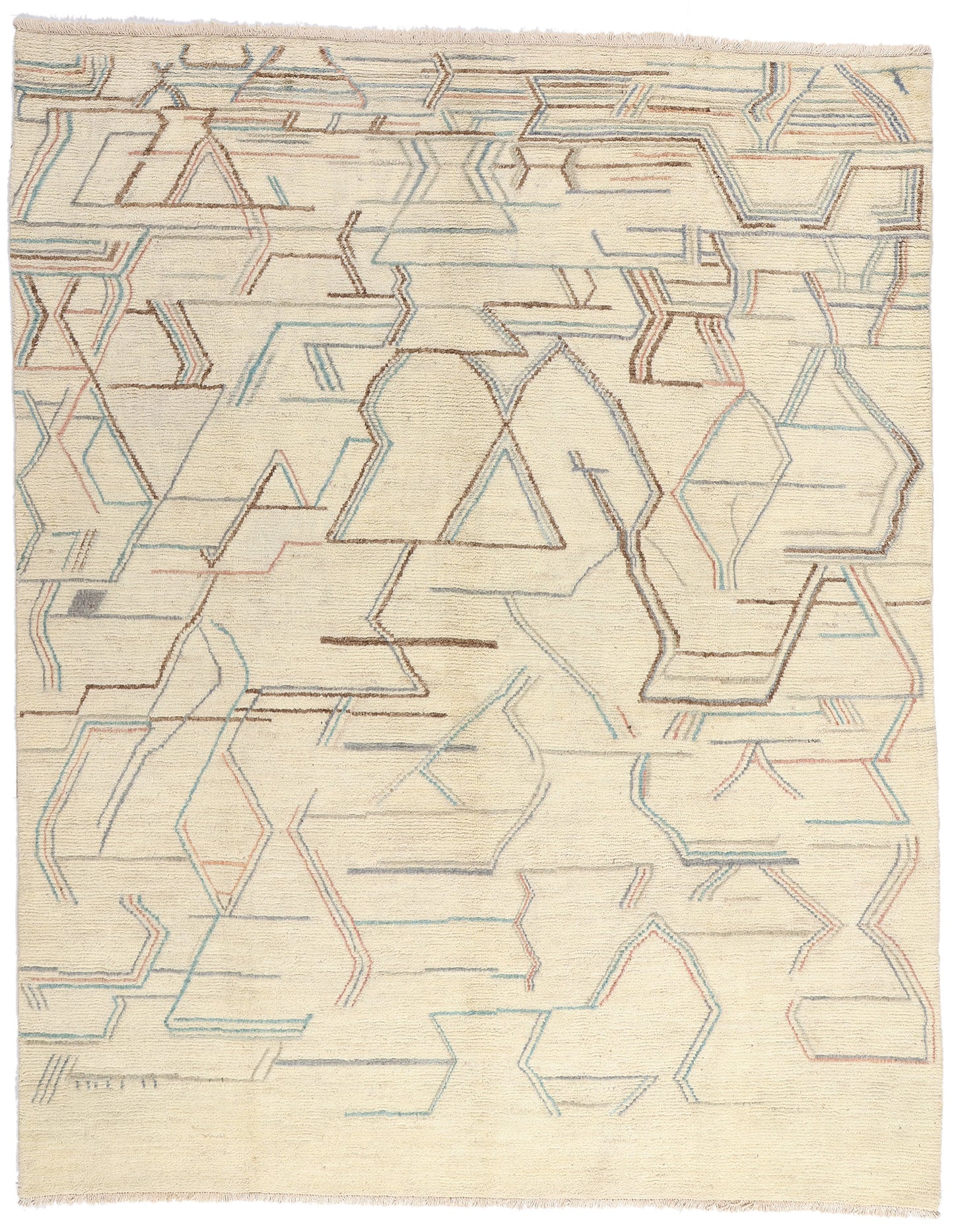 9 x 11 Ivory Modern Bauhaus Moroccan Rug 80287