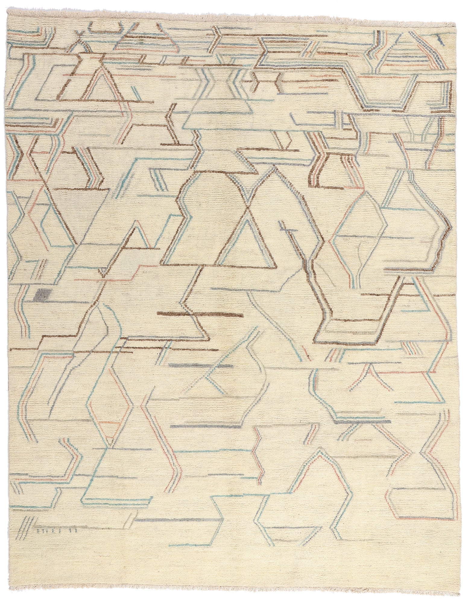 9 x 11 Ivory Modern Bauhaus Moroccan Rug 80287