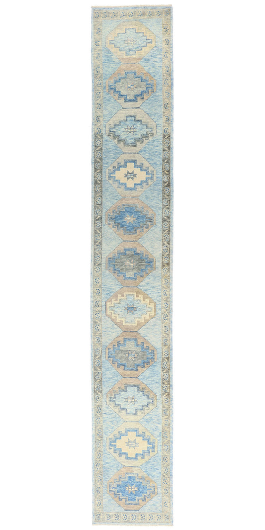 3 x 19 Modern Blue Turkish Oushak Rug 54016