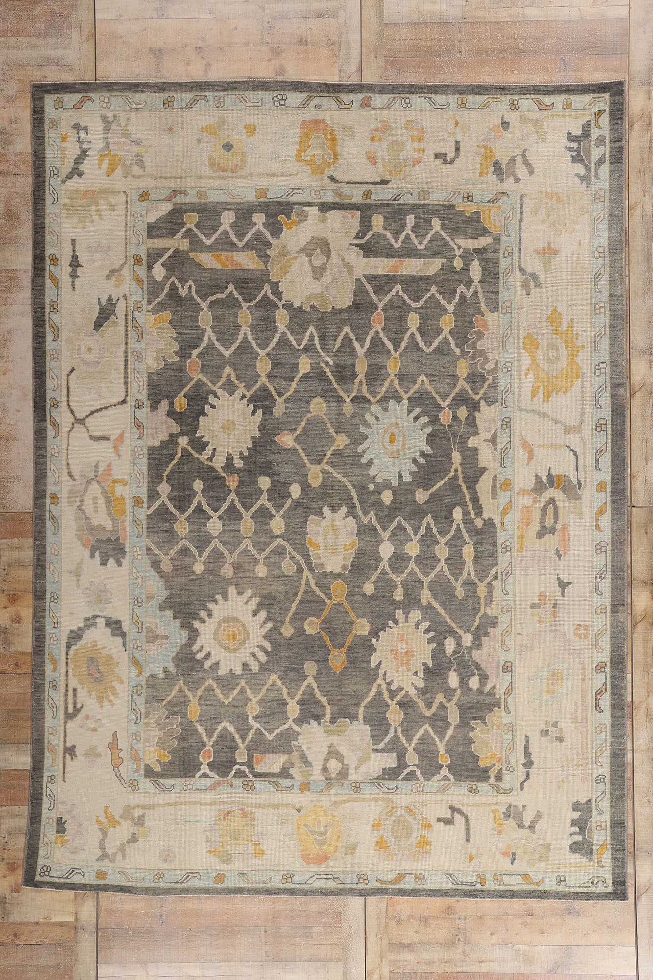 9 x 12 Earth-Tone Modern Turkish Oushak Rug 52643