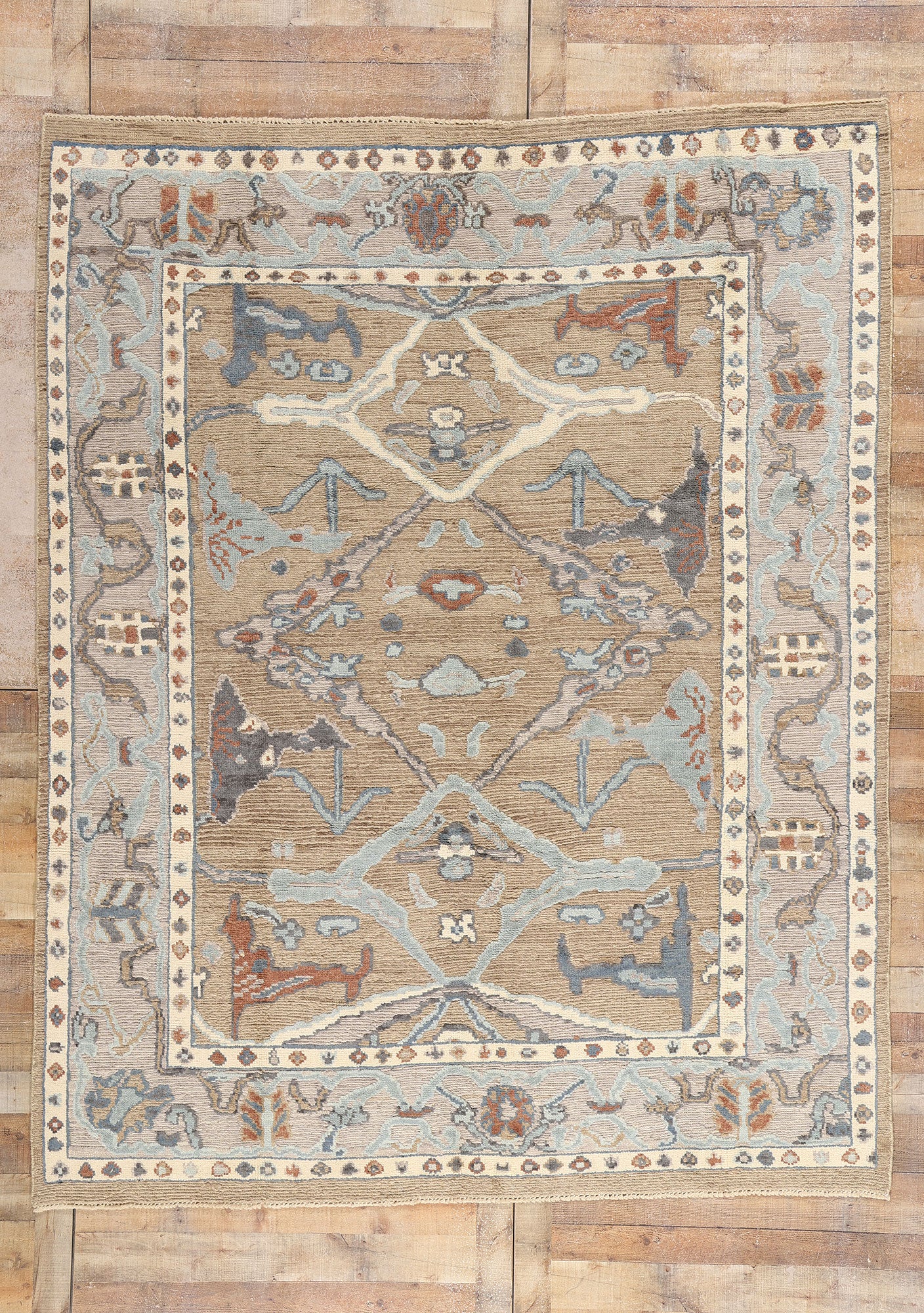 8 x 10 Modern Earth-Tone Oushak Soumak Rug 81148