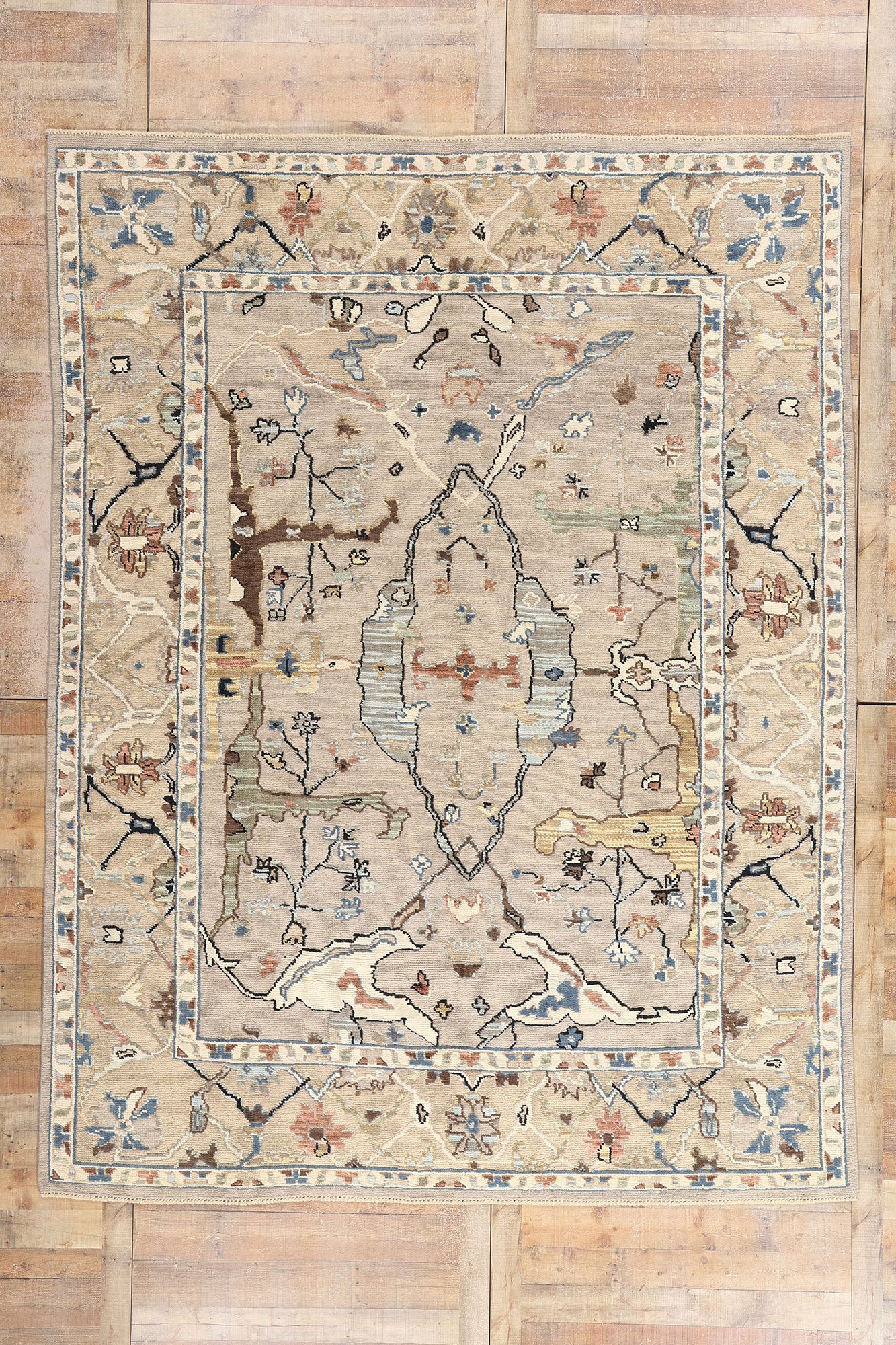9 x 12 Modern Earth-Tone Oushak Soumak Rug 81153
