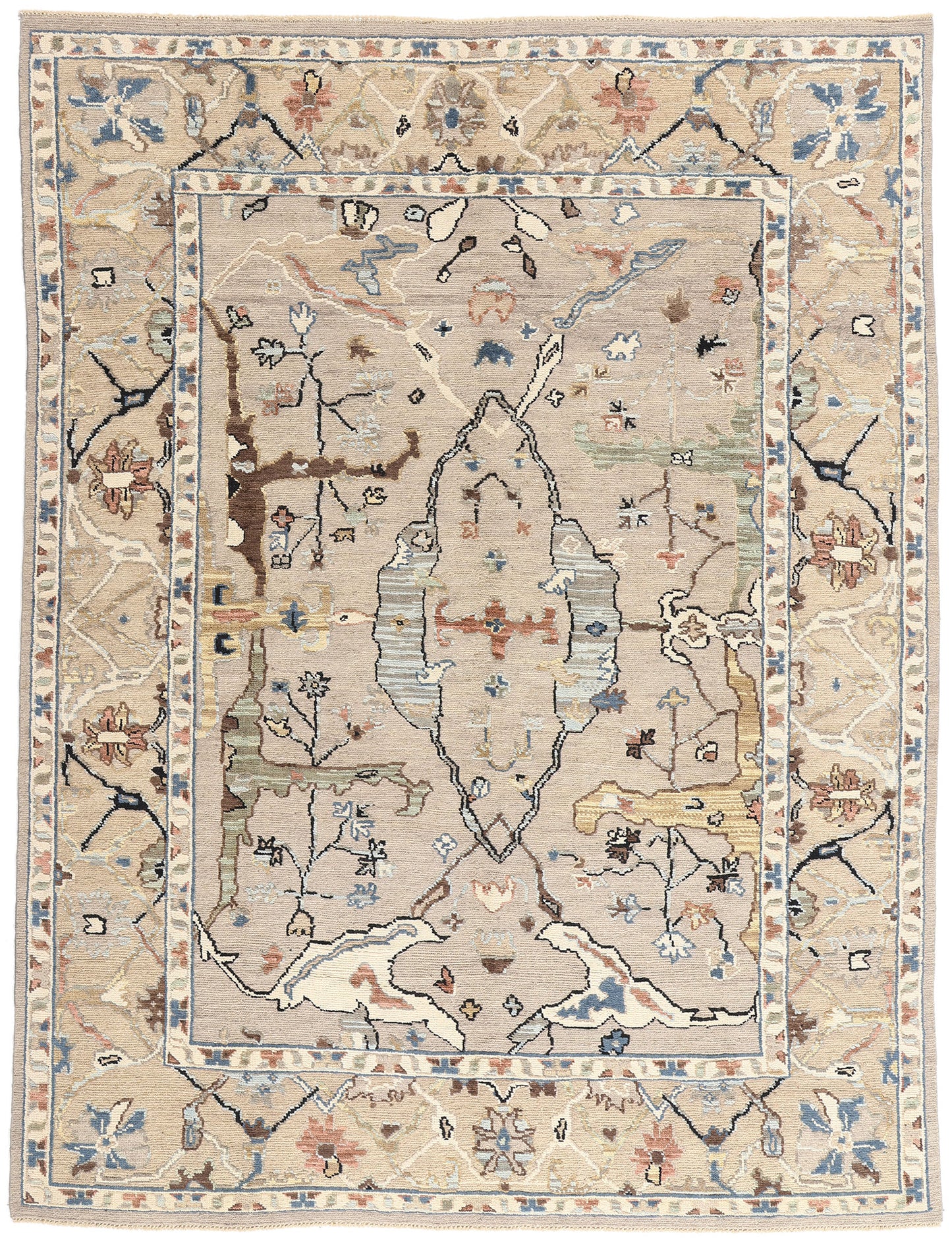 9 x 12 Modern Earth-Tone Oushak Soumak Rug 81153
