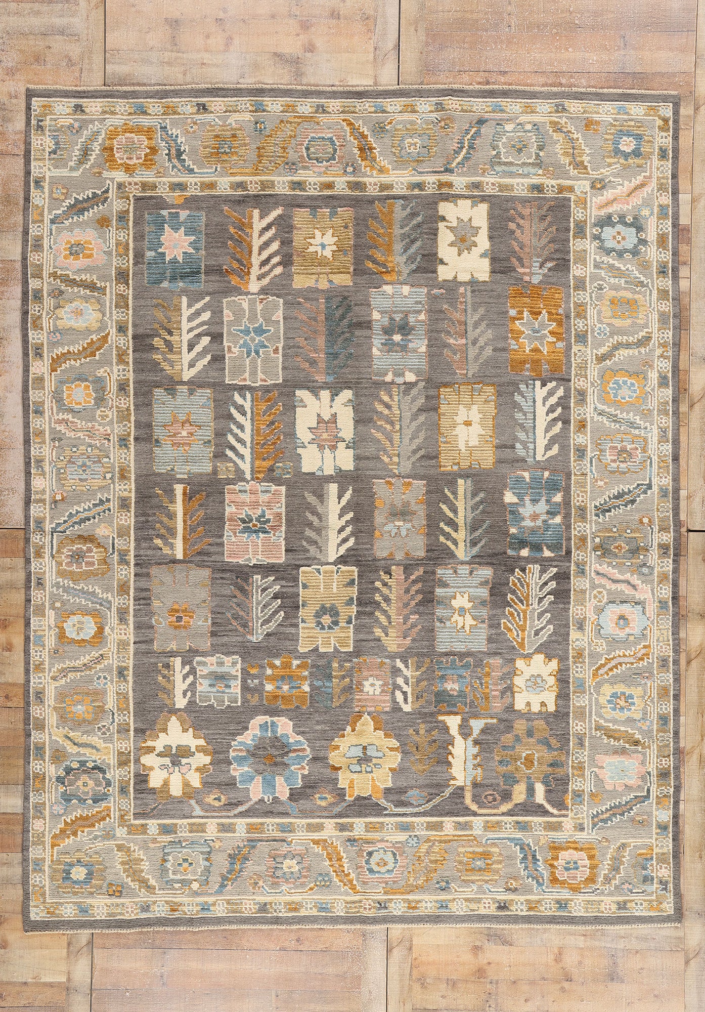 9 x 11 Modern Gray Oushak Soumak Rug 81160