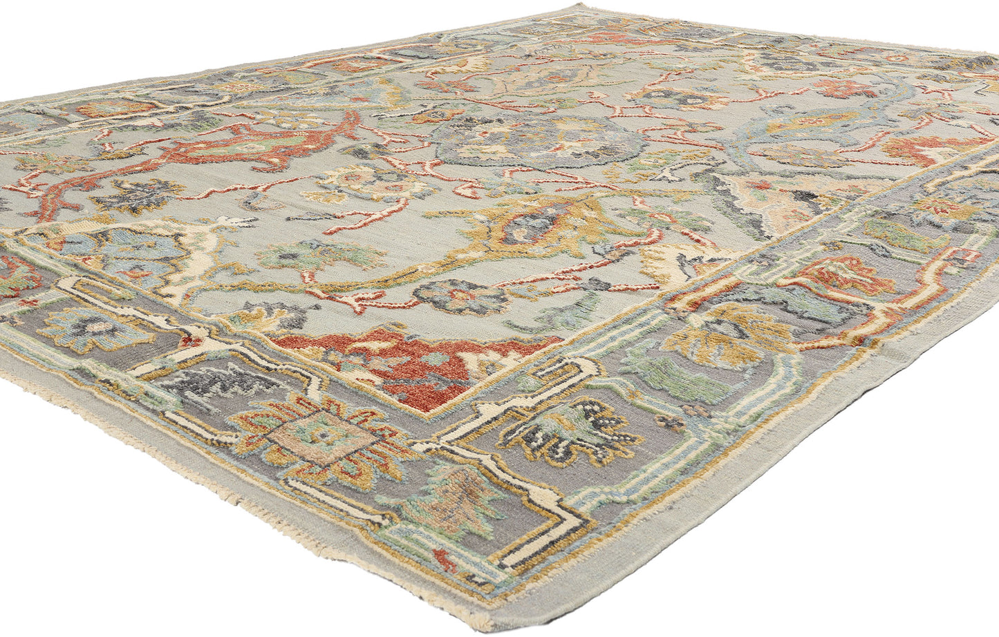 9 x 12 Modern Gray Oushak Soumak Rug 81143