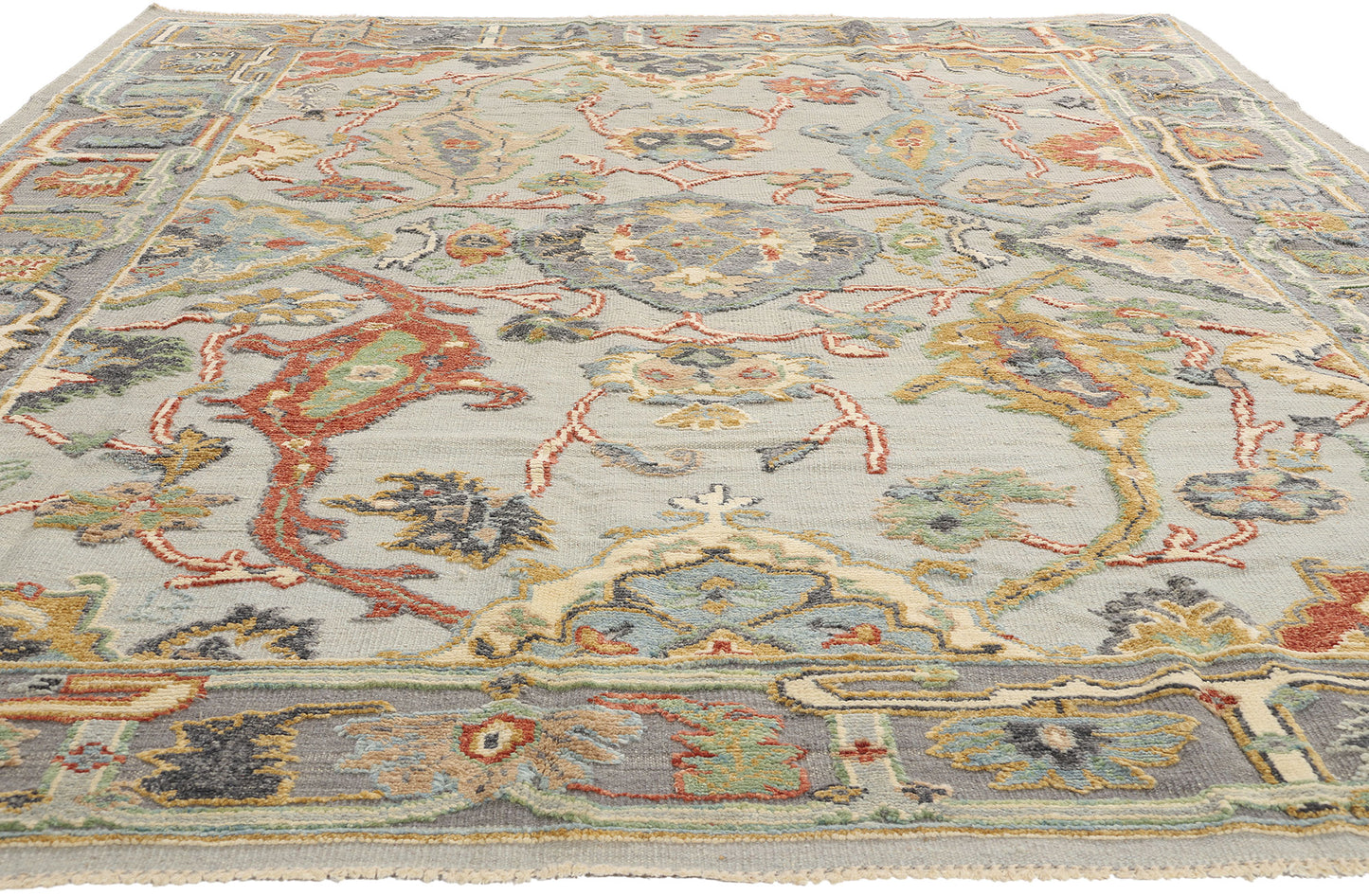 9 x 12 Modern Gray Oushak Soumak Rug 81143