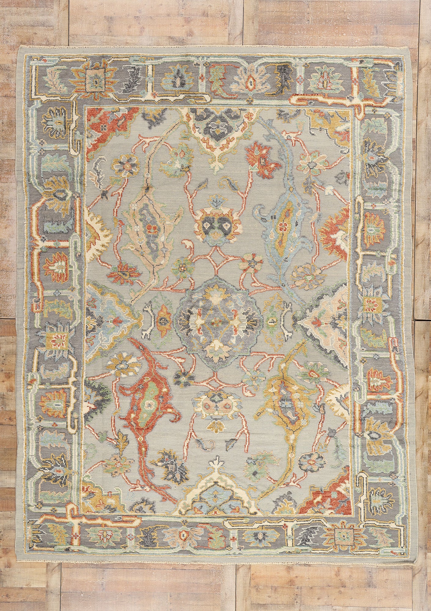 9 x 12 Modern Gray Oushak Soumak Rug 81143