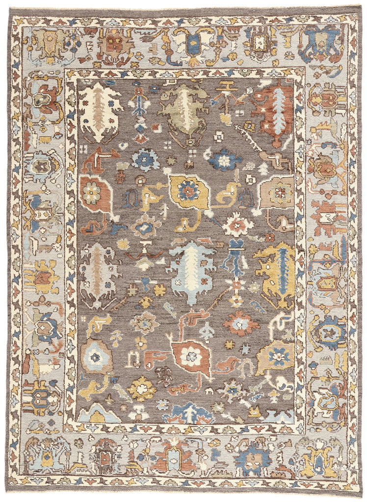 9 x 12 Modern Gray Oushak Soumak Rug 81163
