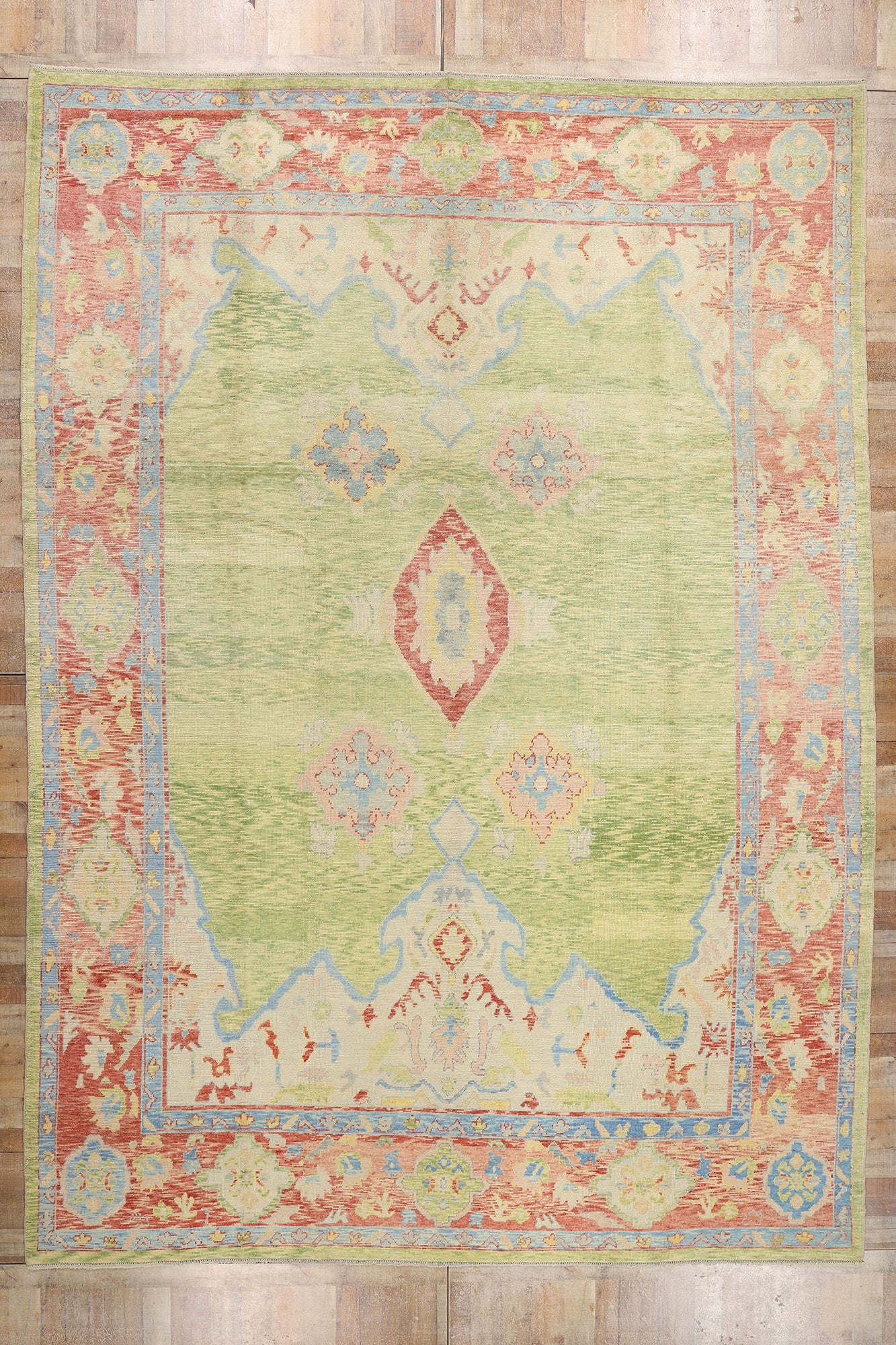 11 x 16 Modern Green Turkish Oushak Rug 53976