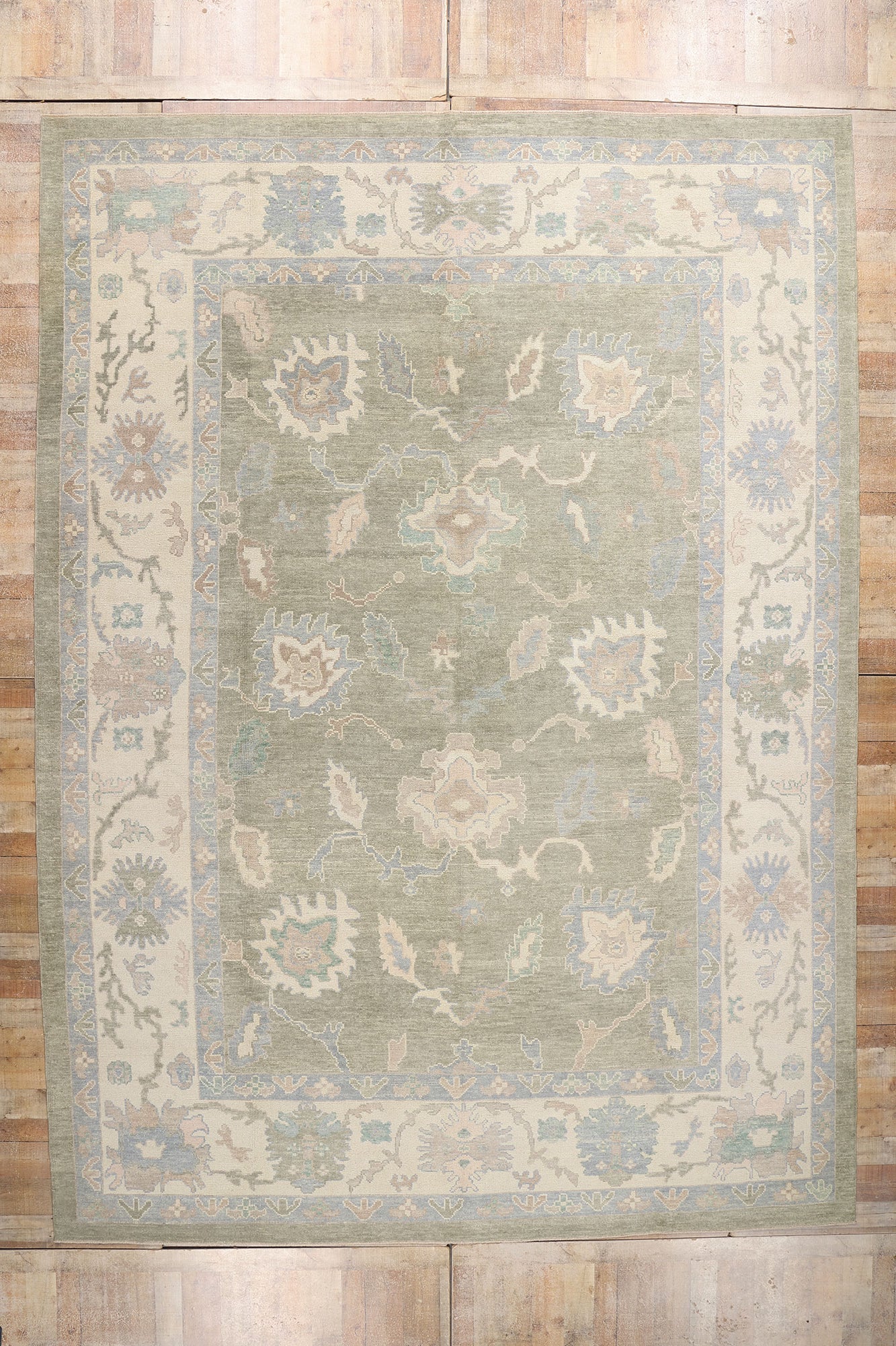 11 x 16 Modern Green Turkish Oushak Rug 53988