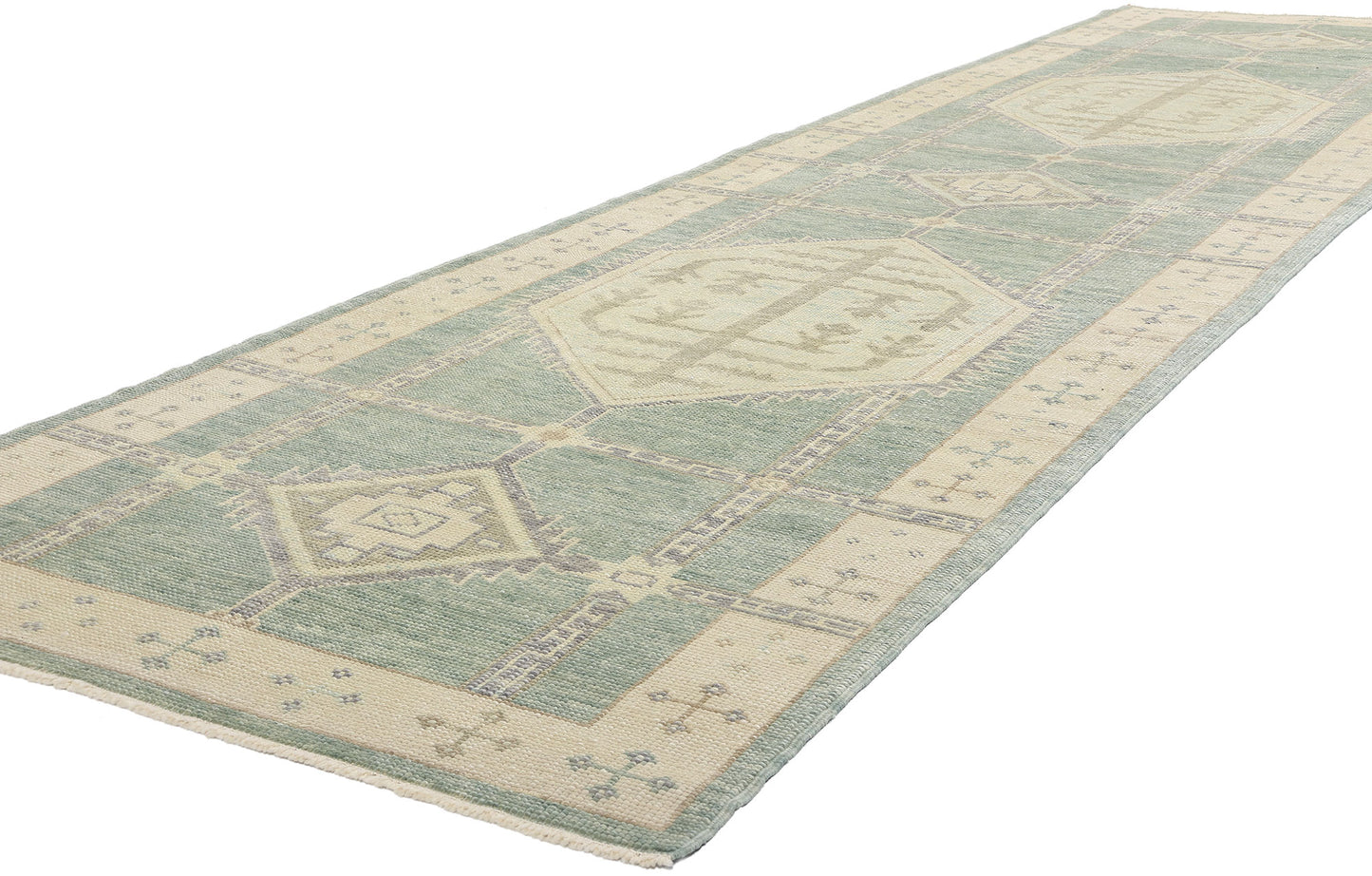 4 x 14 Modern Green Turkish Oushak Rug 53984