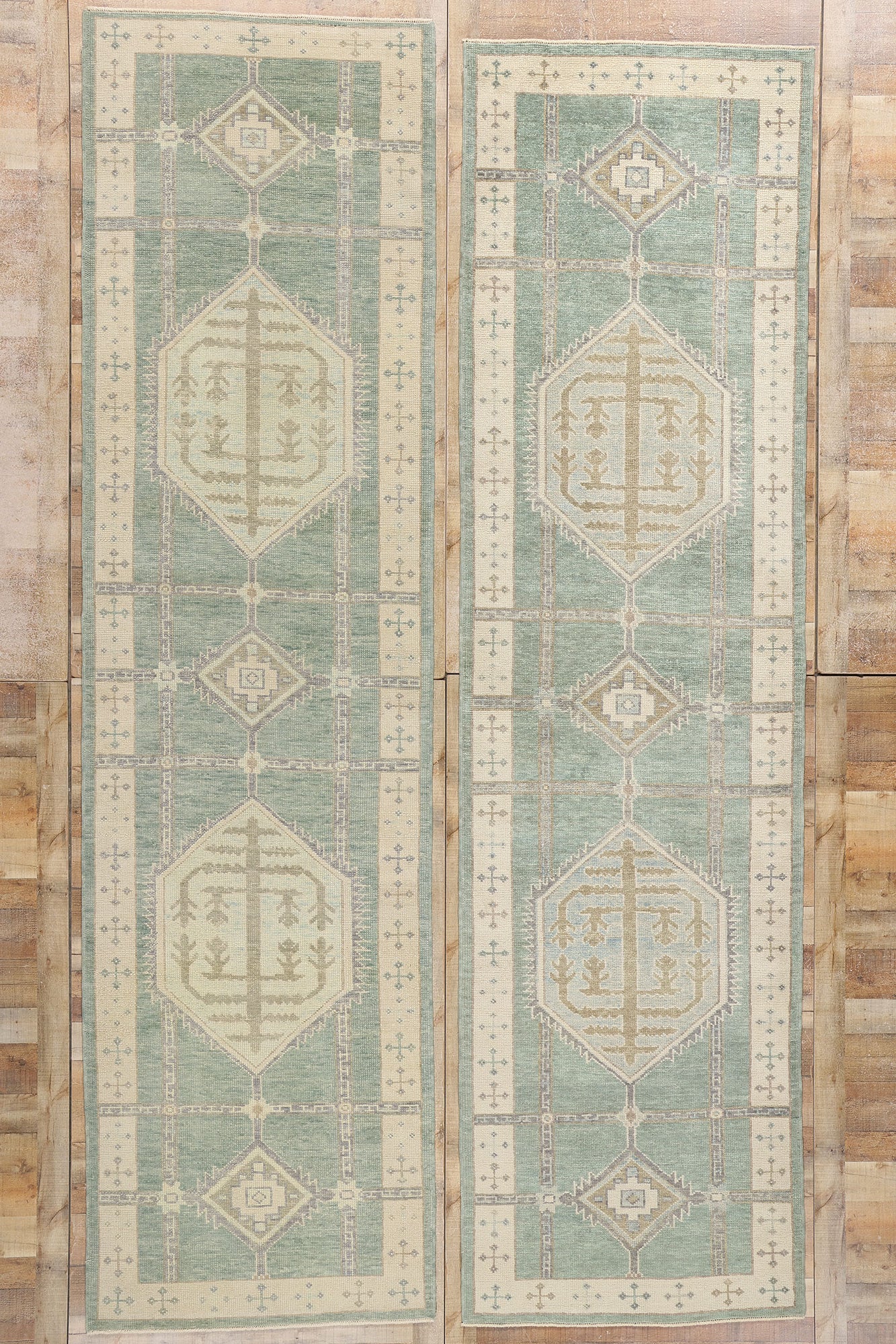 4 x 14 Modern Green Turkish Oushak Rug 53984