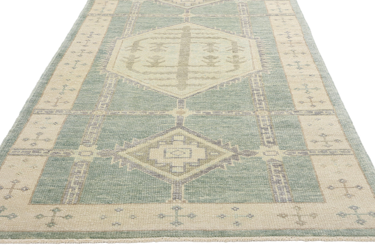 4 x 14 Modern Green Turkish Oushak Rug 53984