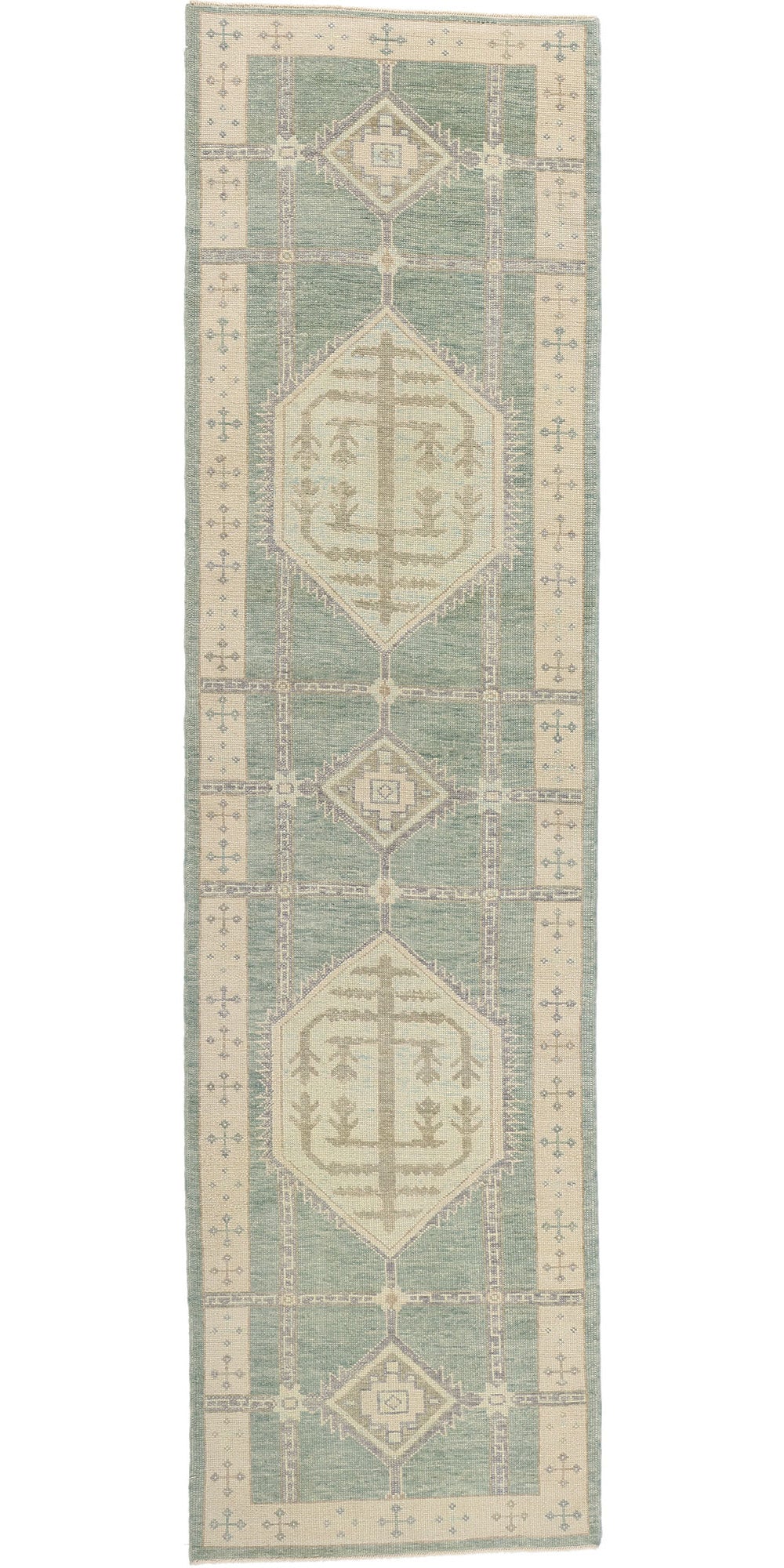 4 x 14 Modern Green Turkish Oushak Rug 53984