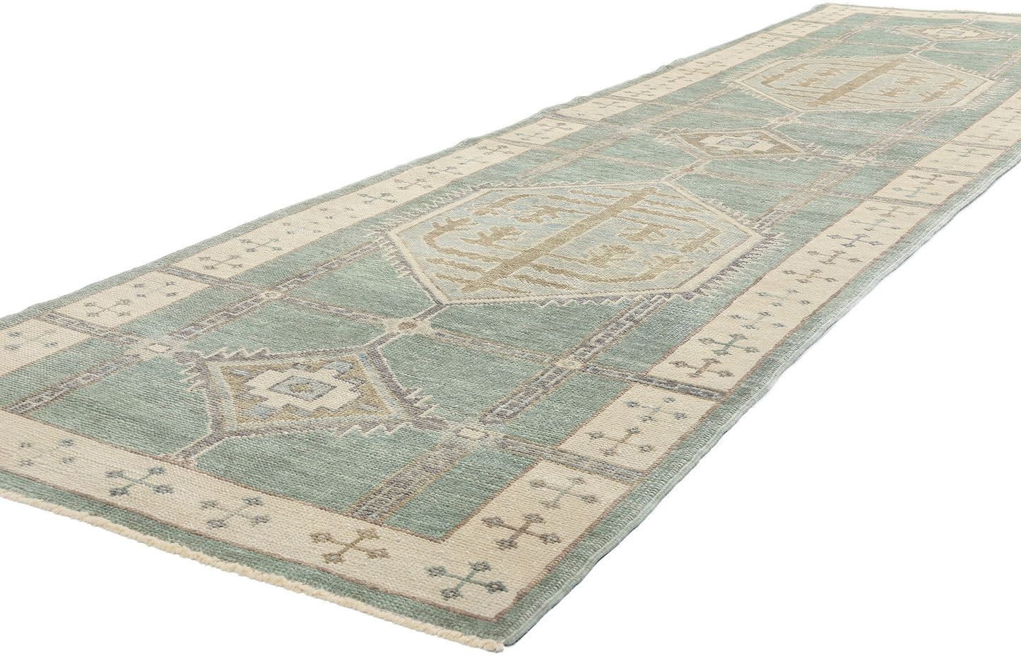 4 x 14 Modern Green Turkish Oushak Rug 53985