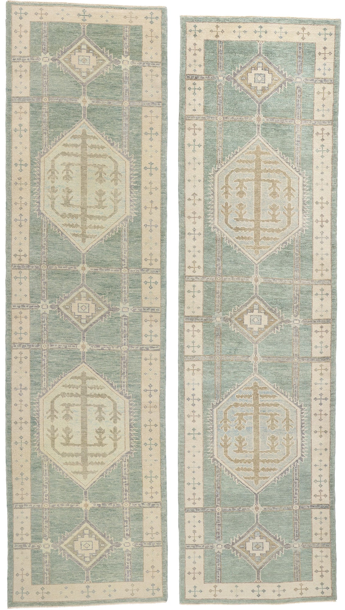 4 x 14 Modern Green Turkish Oushak Rug 53985