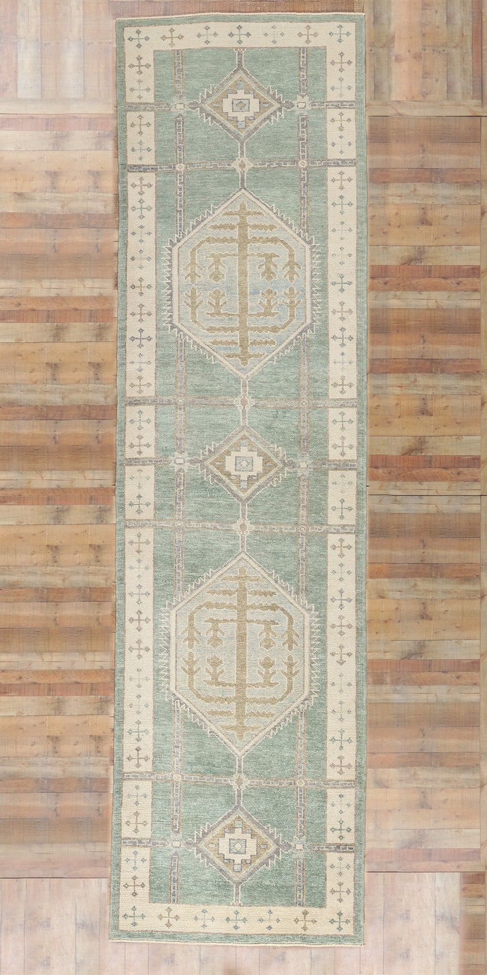 4 x 14 Modern Green Turkish Oushak Rug 53985