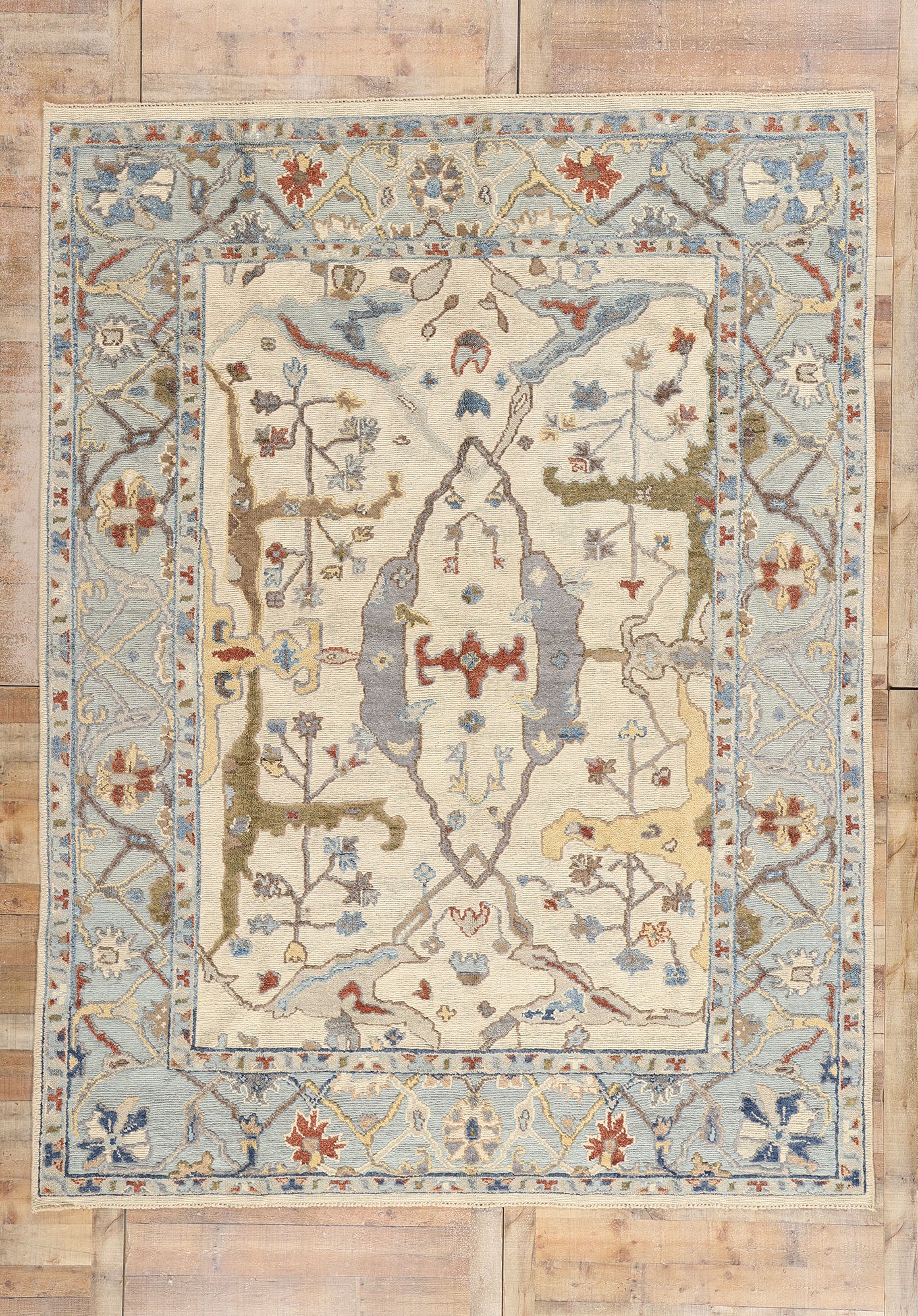 9 x 12 Modern Ivory Oushak Soumak Rug 81168
