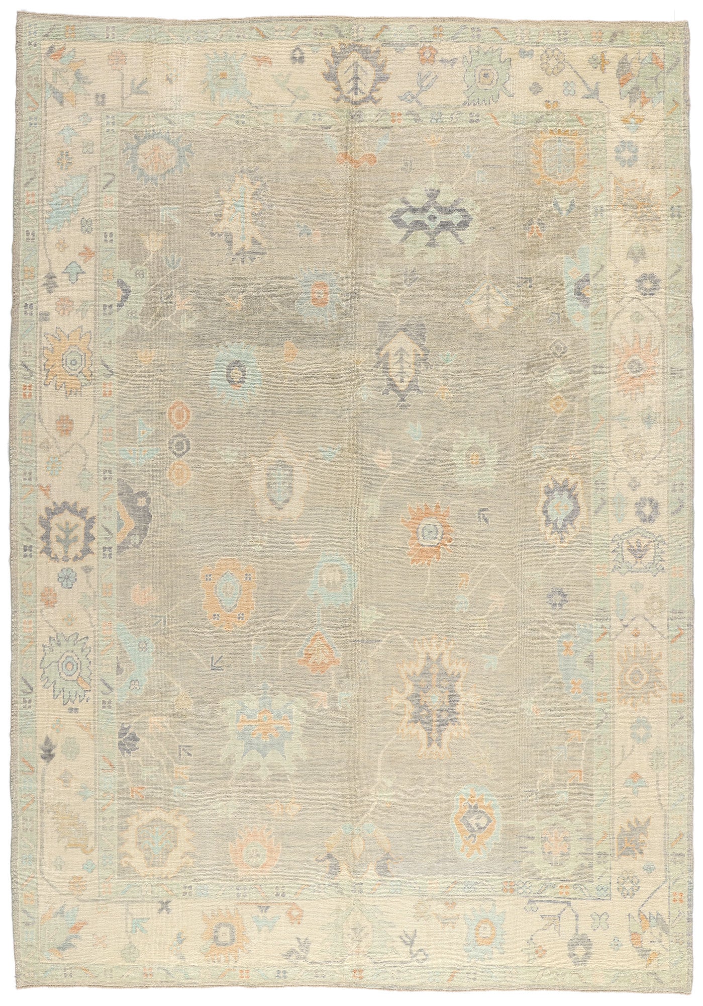 10 x 14 Modern Light Gray Turkish Oushak Rug 54004