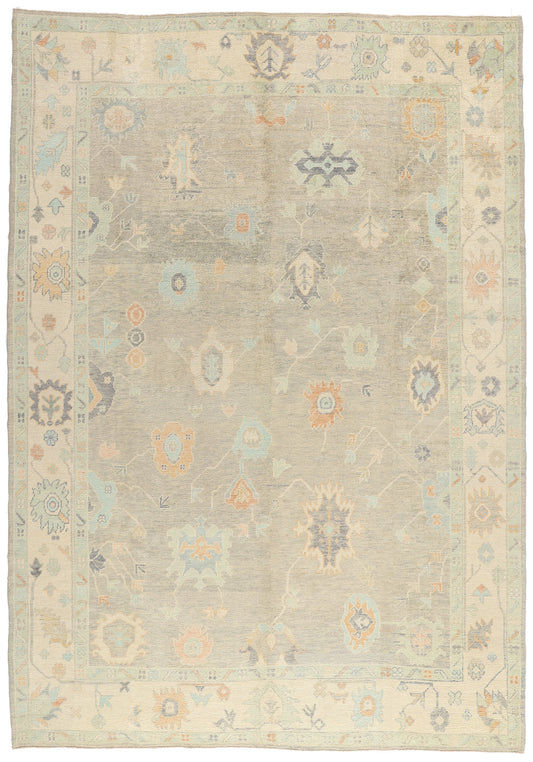 10 x 14 Modern Light Gray Turkish Oushak Rug 54004