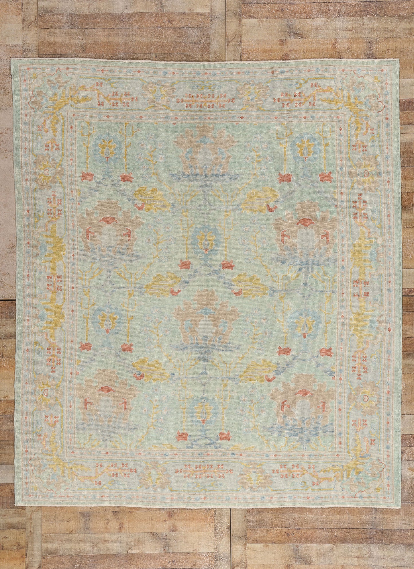 8 x 9 Modern Light Green Turkish Oushak Rug 54015