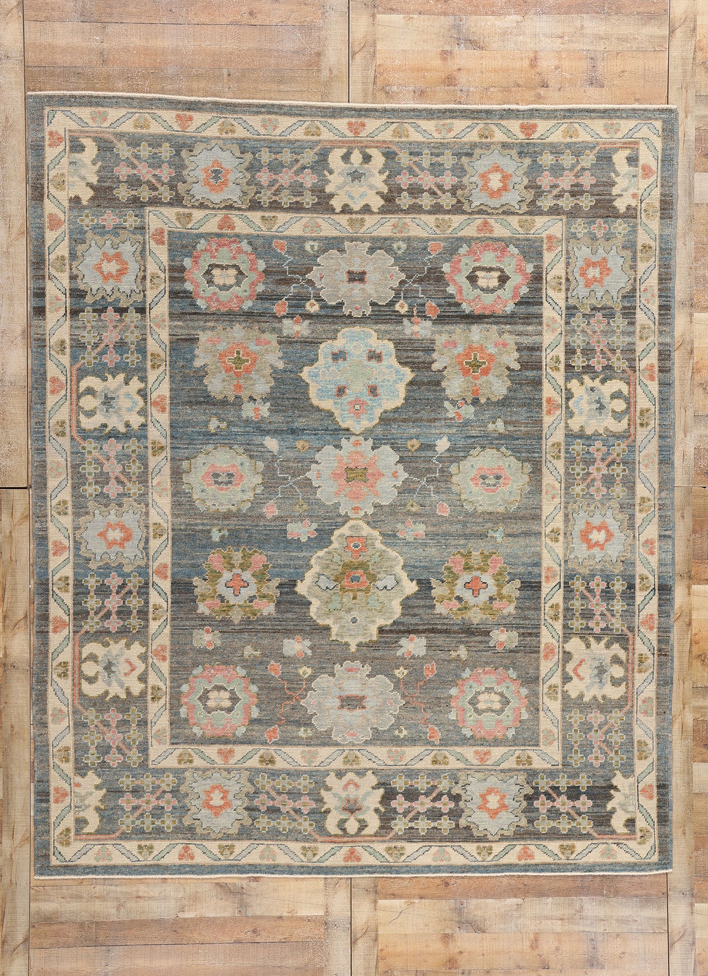 8 x 10 Modern Blue-Gray Turkish Oushak Rug 53955