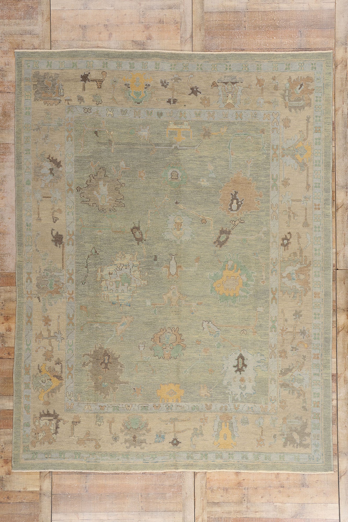 9 x 12 Light Green Modern Turkish Oushak Rug 53407