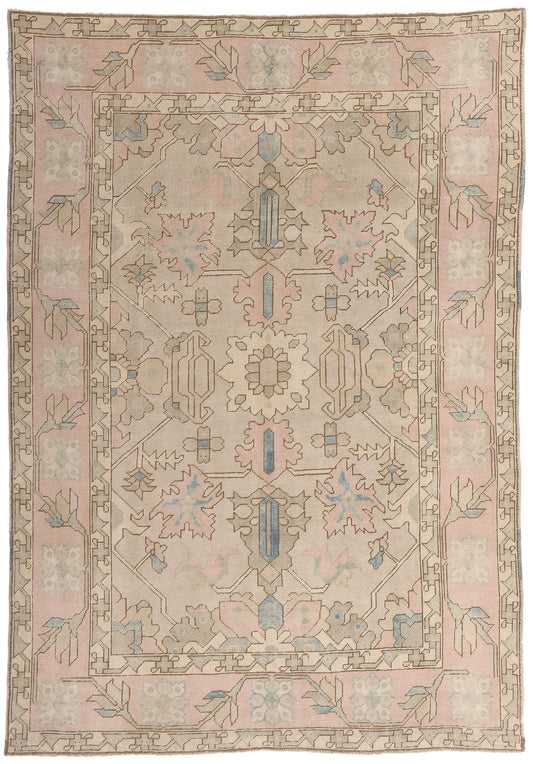 6 x 9 Vintage Pastel Turkish Oushak Rug 53993