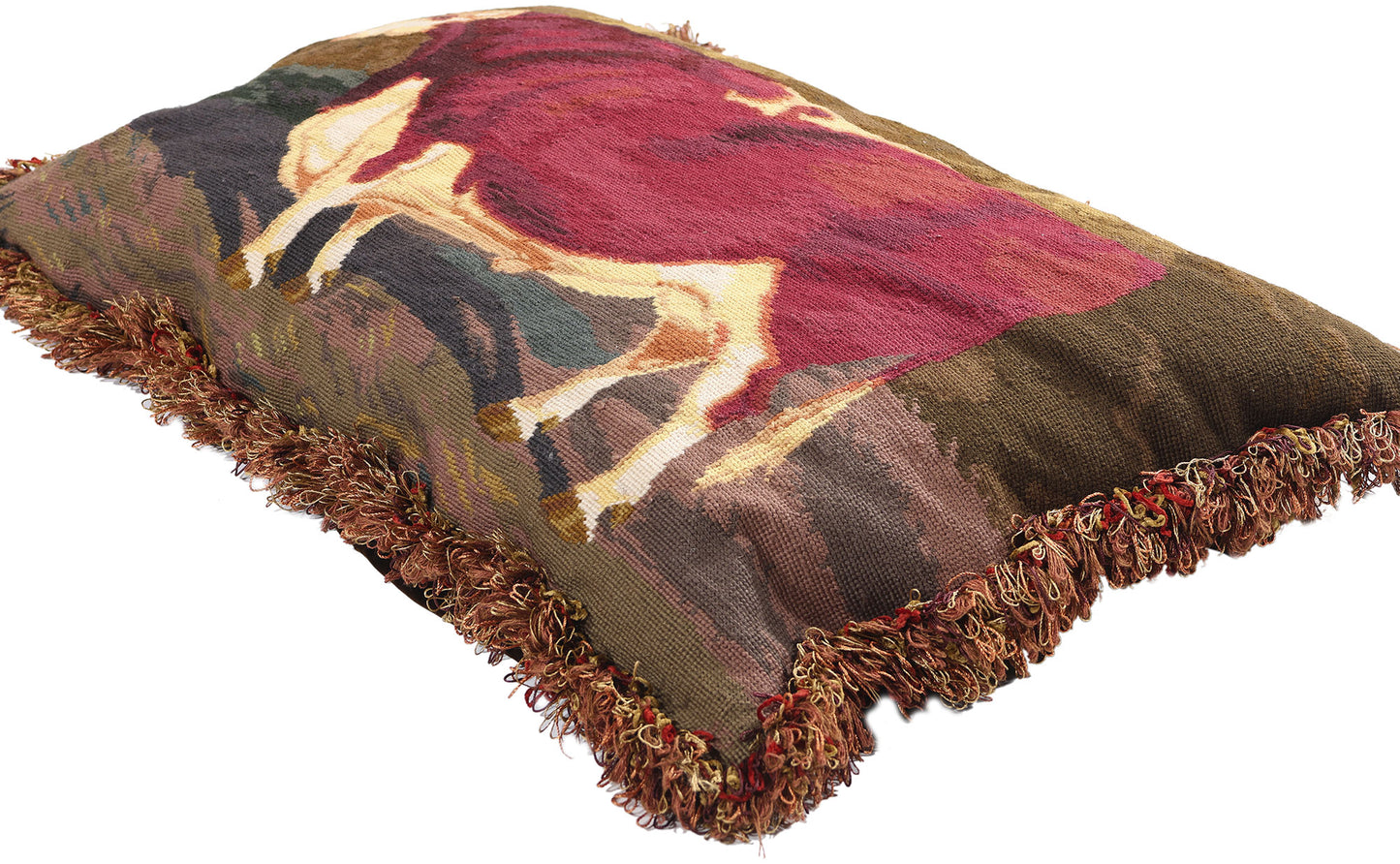 2 x 3 Antique Needlepoint Shorthorn Ox Tapestry Pillow 79144
