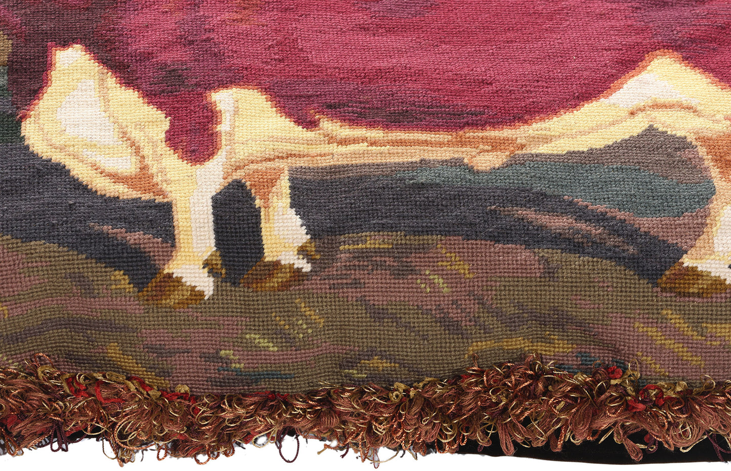 2 x 3 Antique Needlepoint Shorthorn Ox Tapestry Pillow 79144