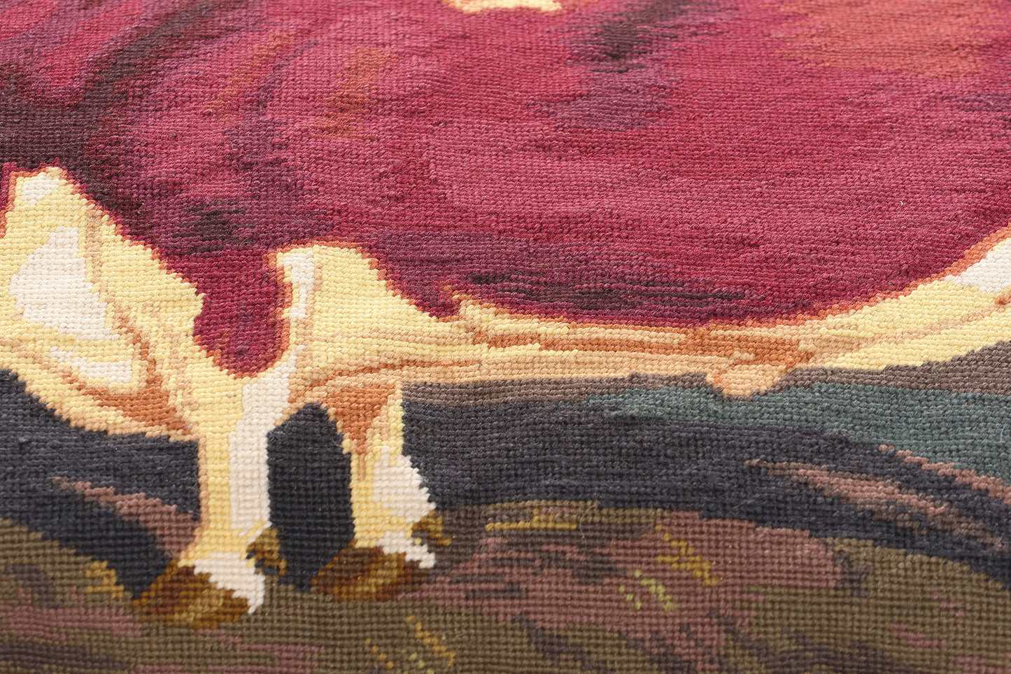 2 x 3 Antique Needlepoint Shorthorn Ox Tapestry Pillow 79144